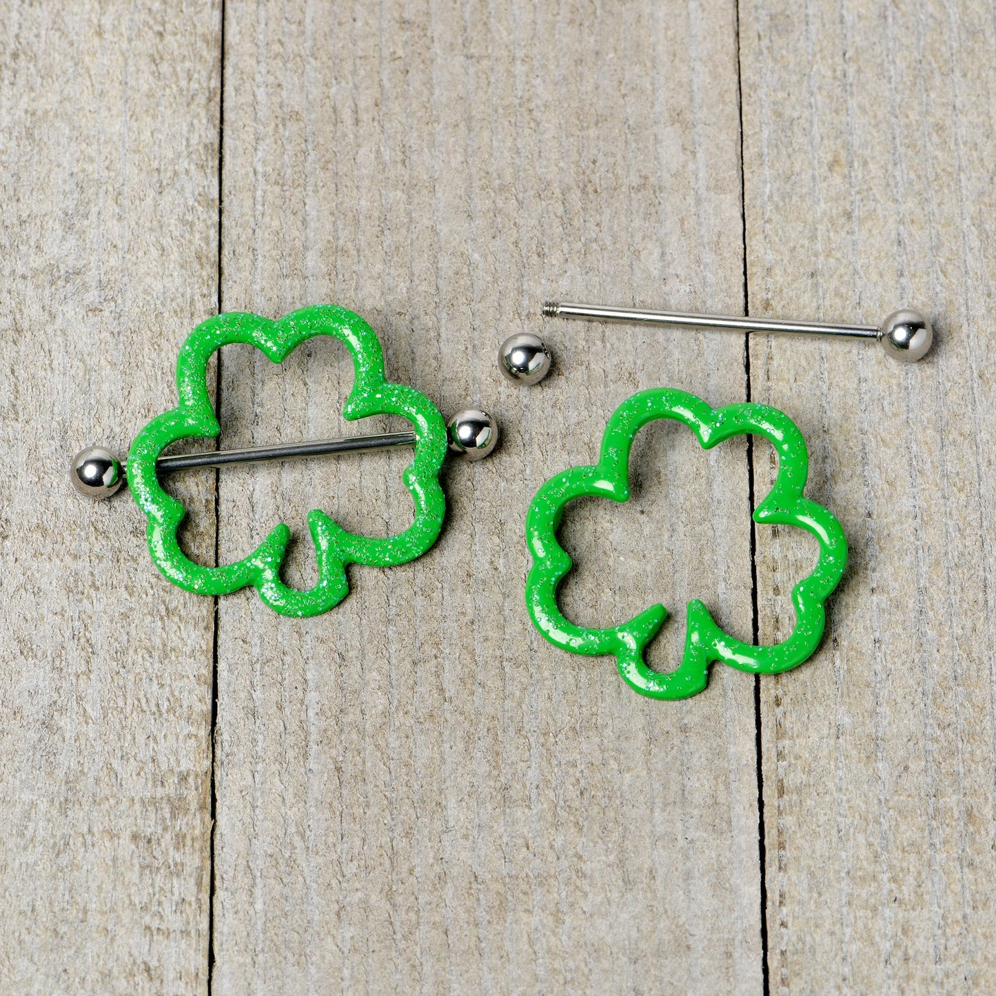 14G 1 3/16 Lucky Shamrock St Patricks Day Green Nipple Shield Set
