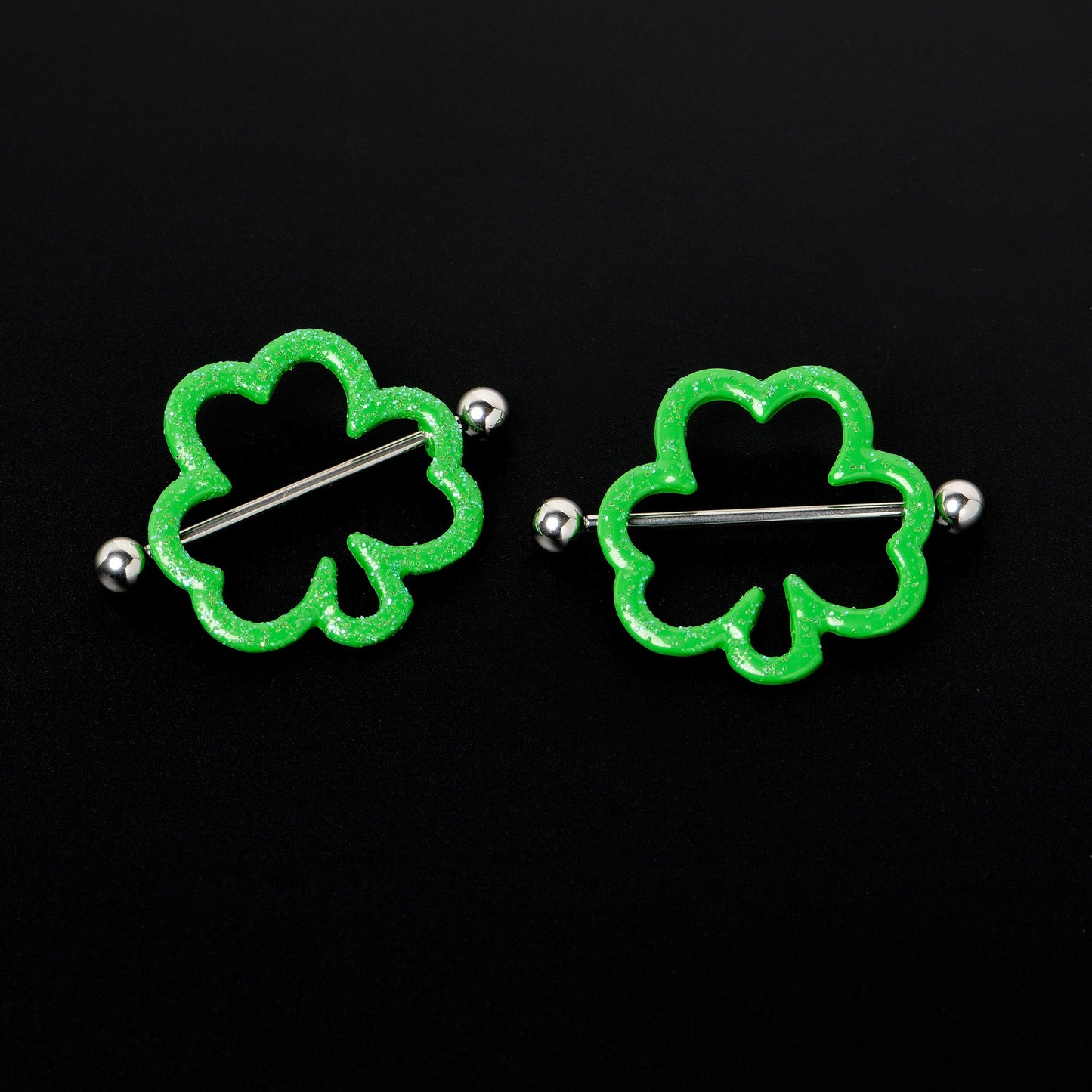 14G 1 3/16 Lucky Shamrock St Patricks Day Green Nipple Shield Set
