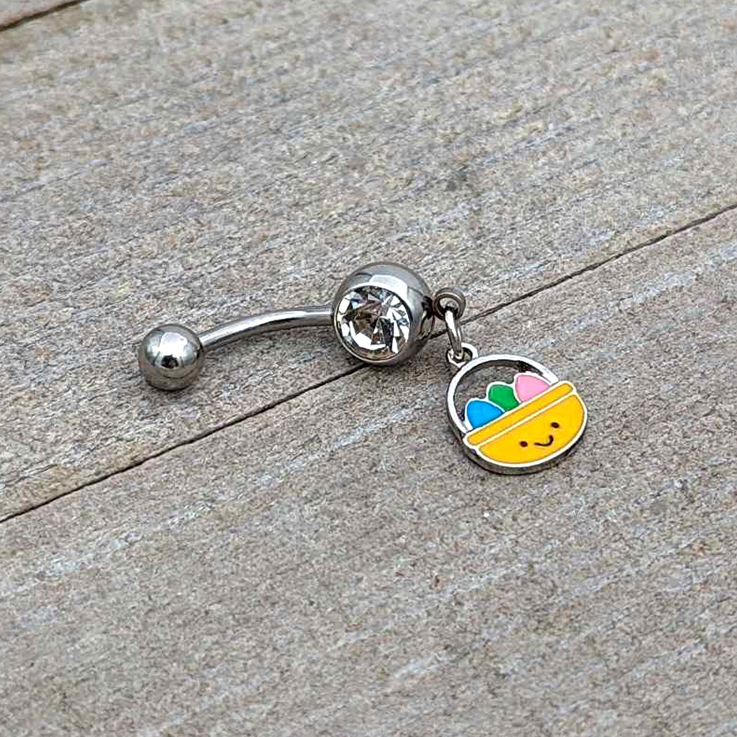 Clear Gem Celebration Easter Basket Dangle Belly Ring