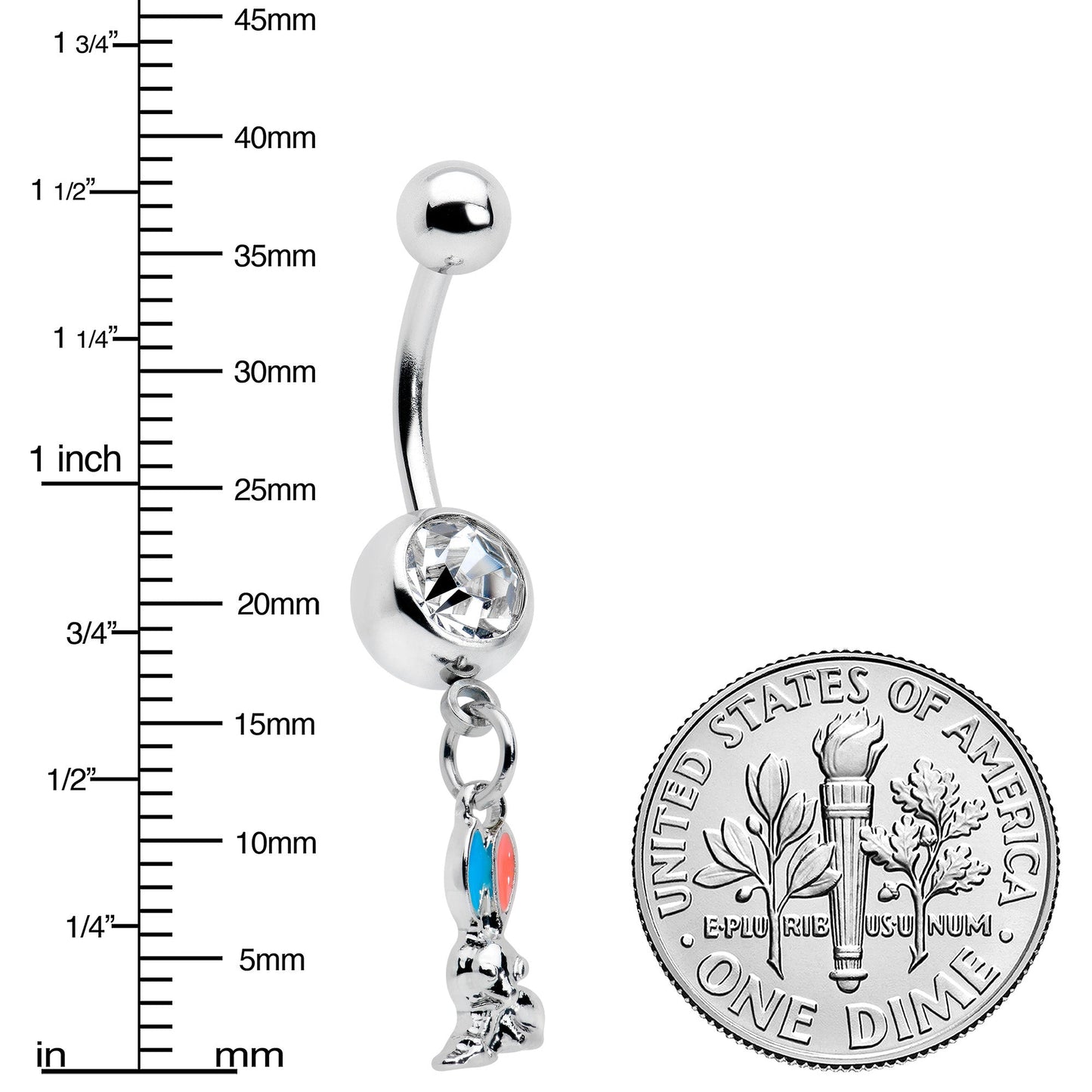 Clear Gem Easter Bunny Red Blue Ears Dangle Belly Ring