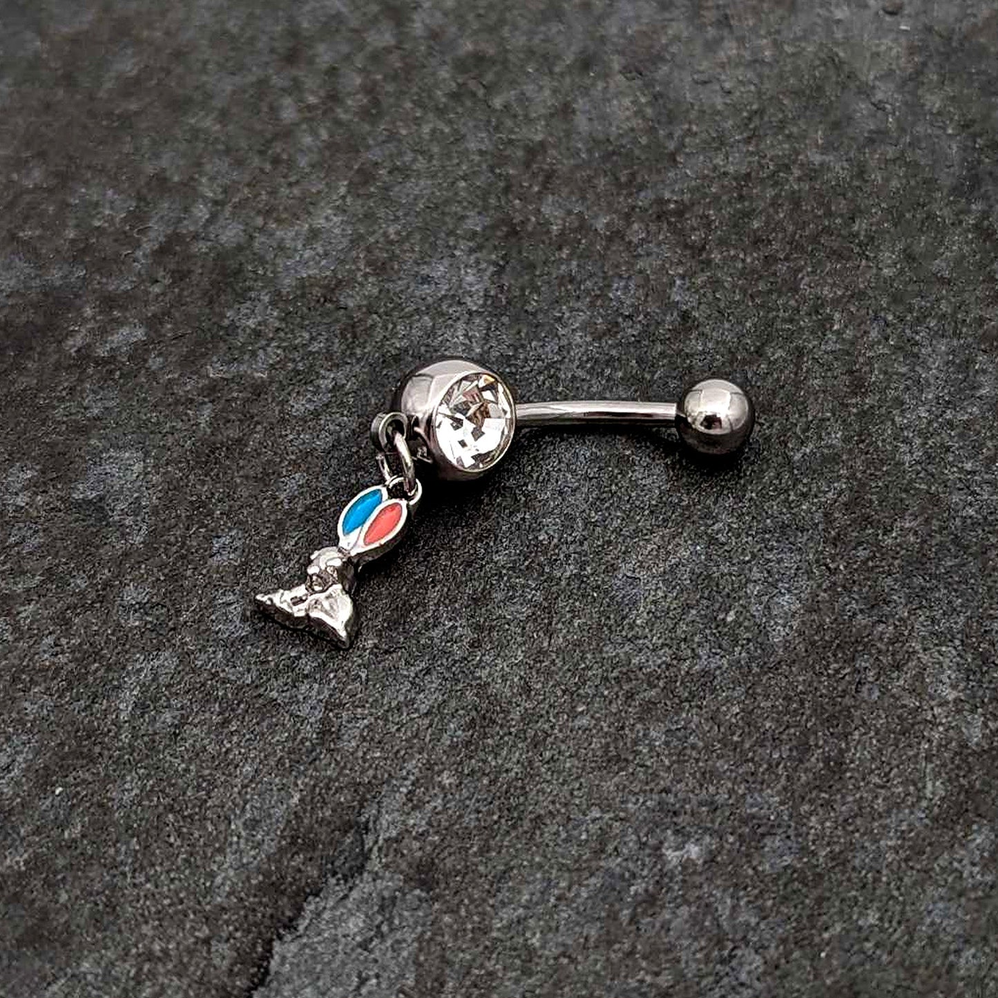 Clear Gem Easter Bunny Red Blue Ears Dangle Belly Ring