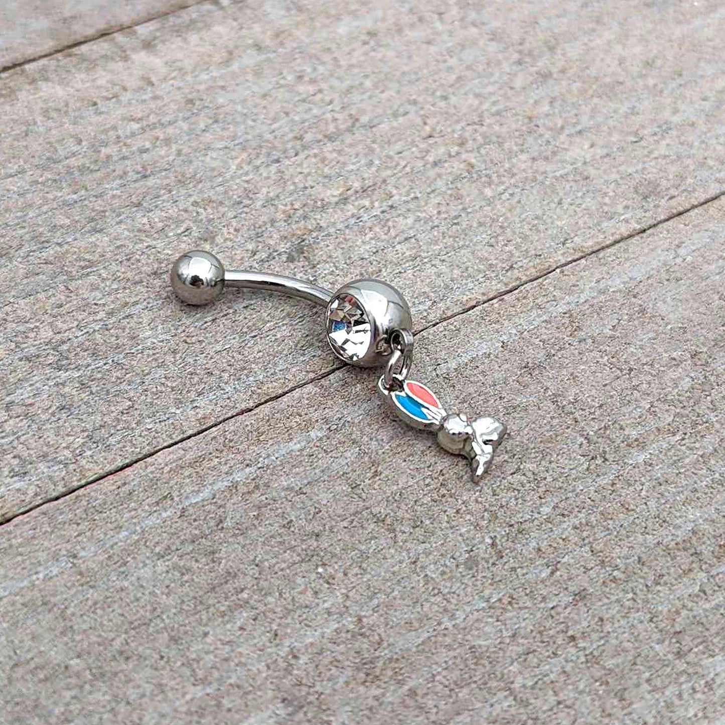 Clear Gem Easter Bunny Red Blue Ears Dangle Belly Ring