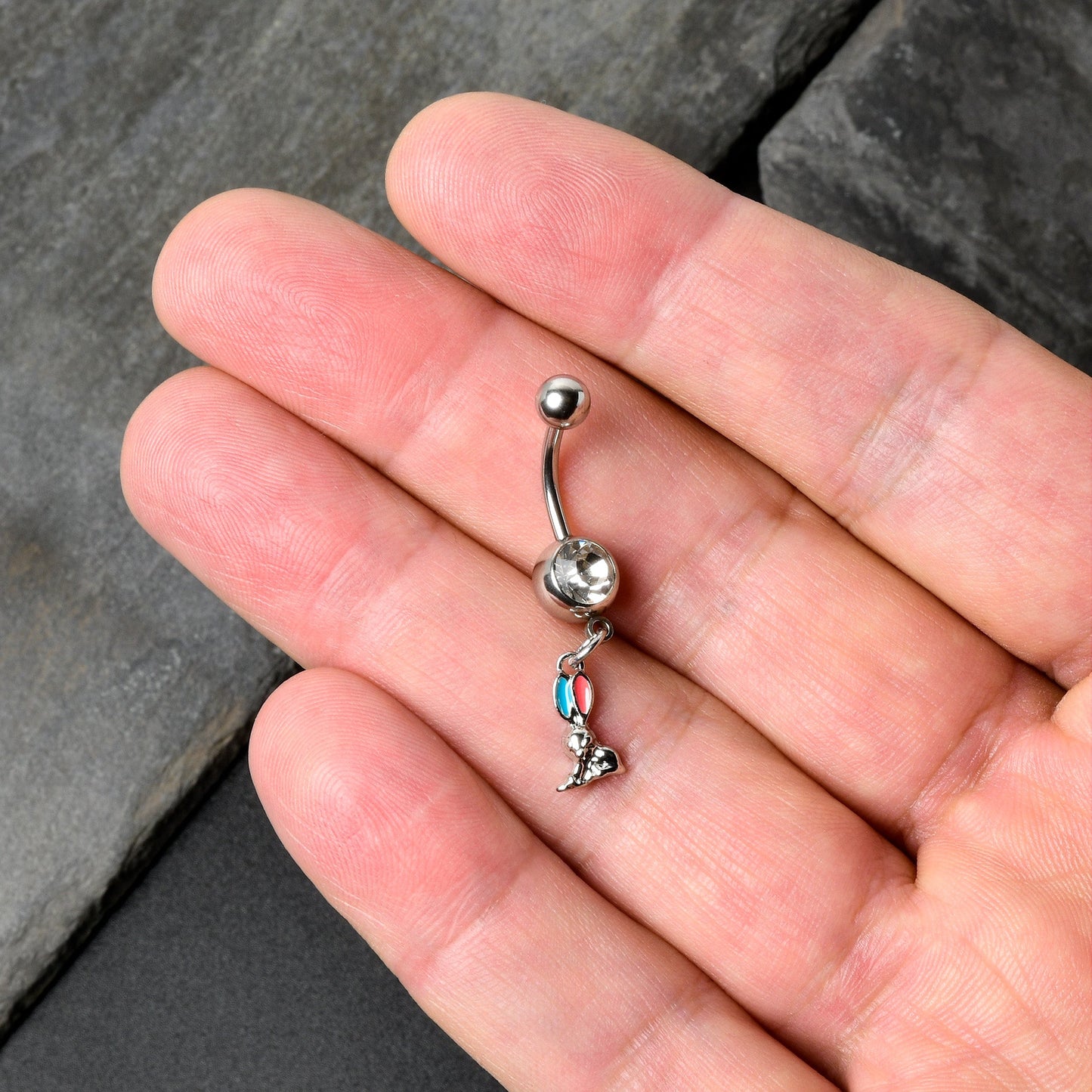 Clear Gem Easter Bunny Red Blue Ears Dangle Belly Ring