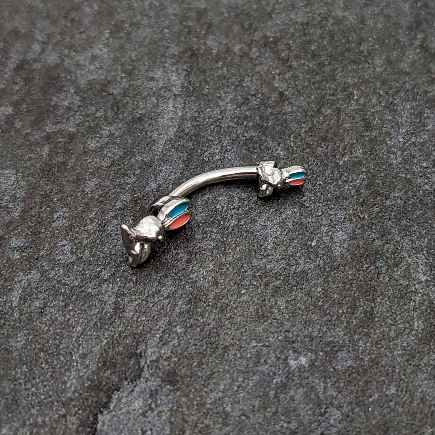 Easter Bunny Red Blue Ears Double Mount Belly Ring