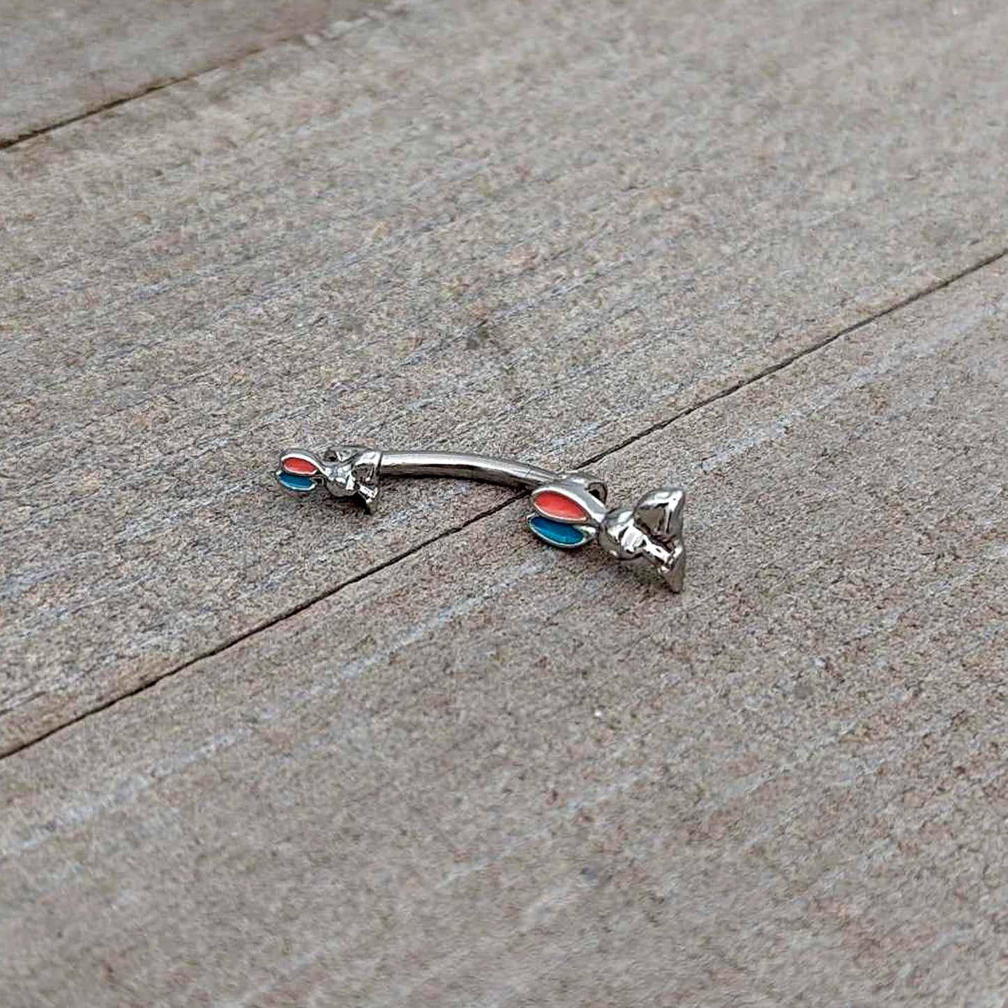 Easter Bunny Red Blue Ears Double Mount Belly Ring