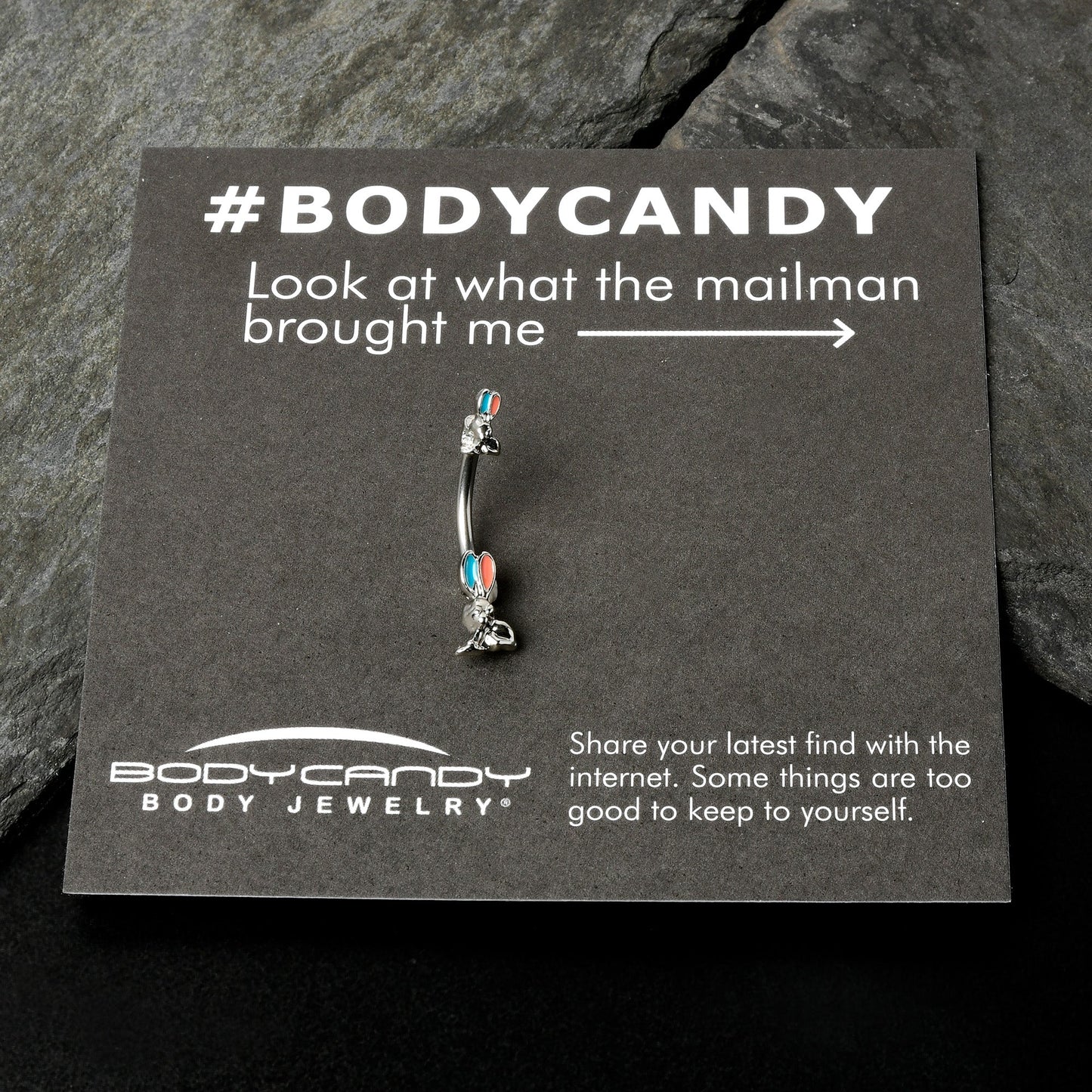 Easter Bunny Red Blue Ears Double Mount Belly Ring