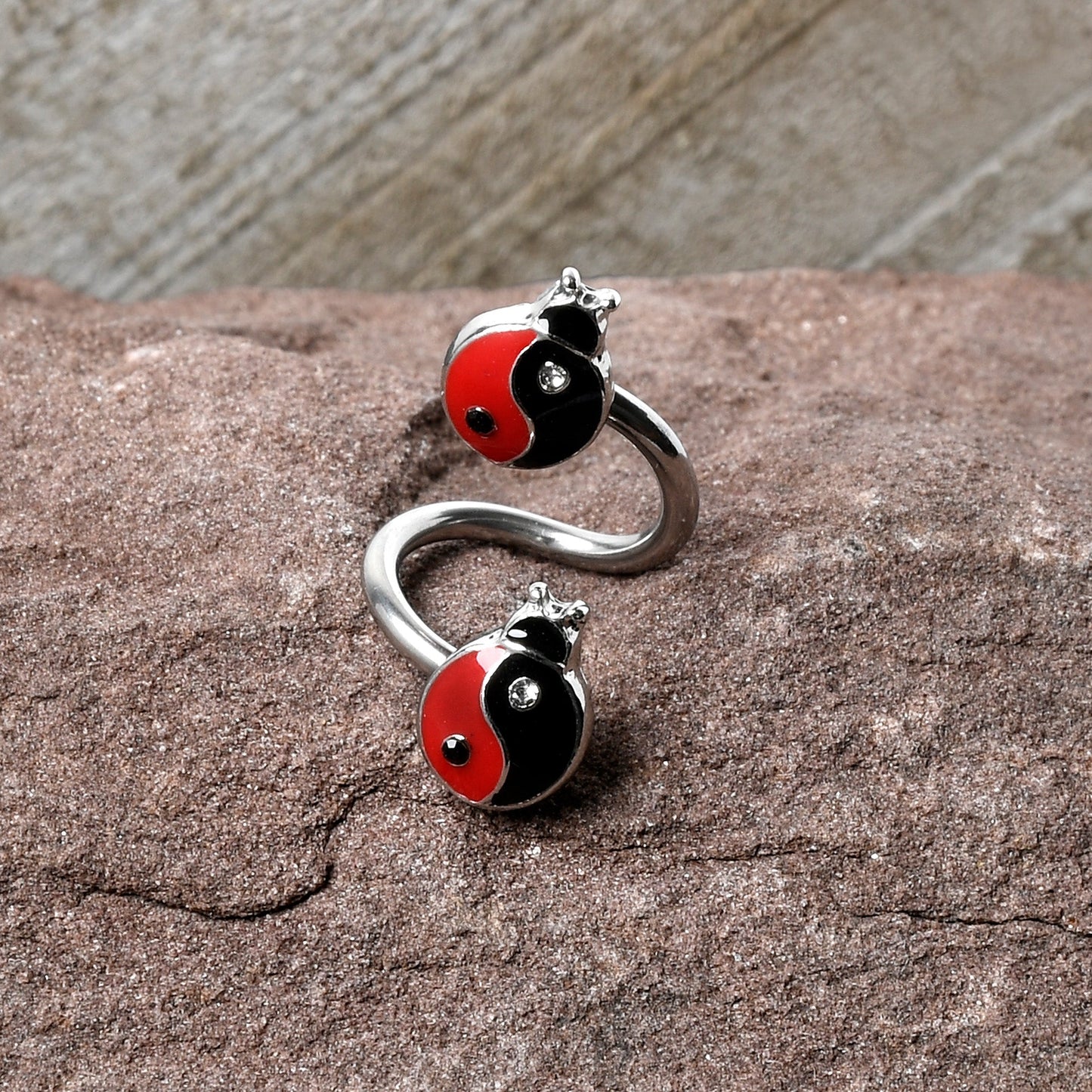 Clear Gem Ladybug Yin Yang Spiral Twister Belly Ring