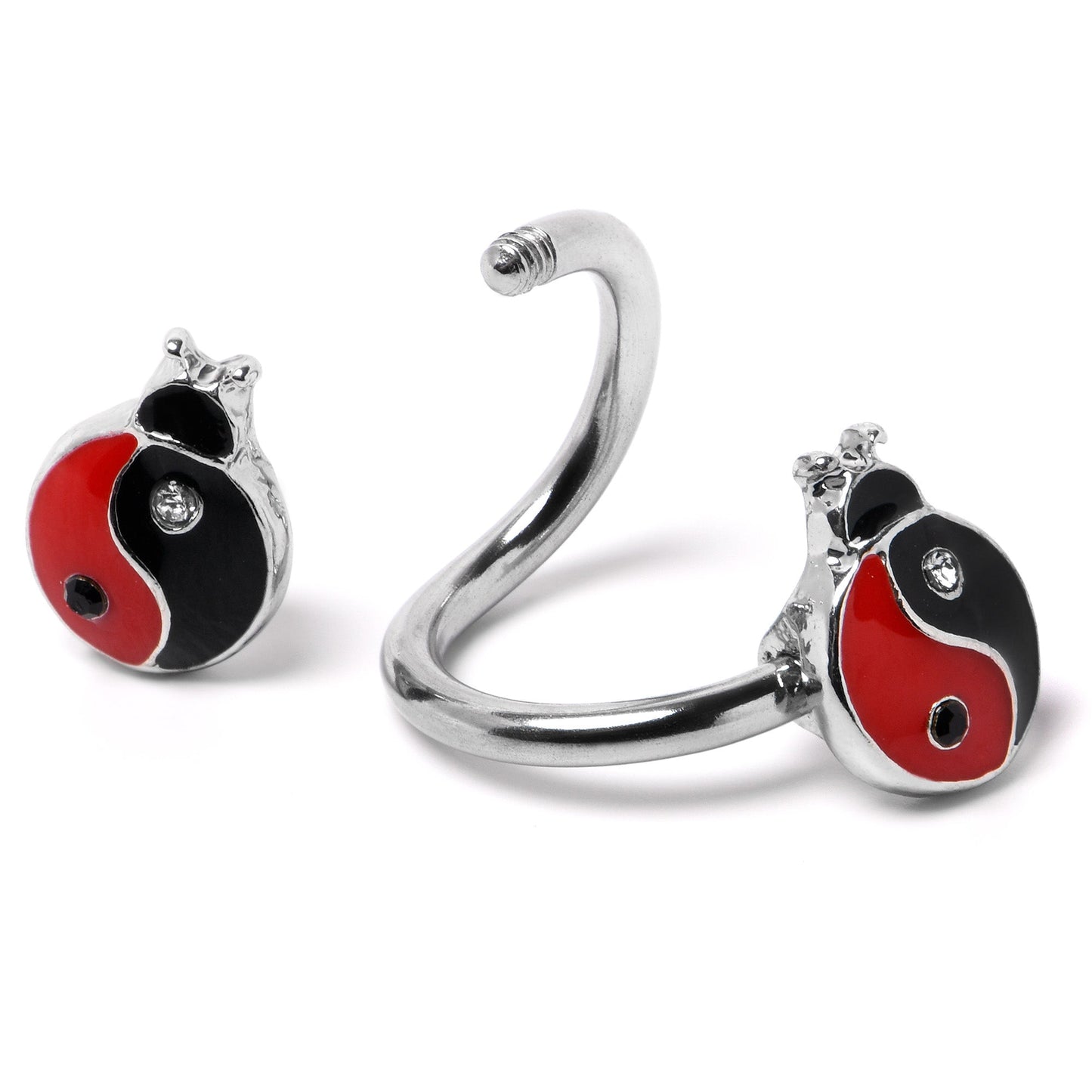 Clear Gem Ladybug Yin Yang Spiral Twister Belly Ring