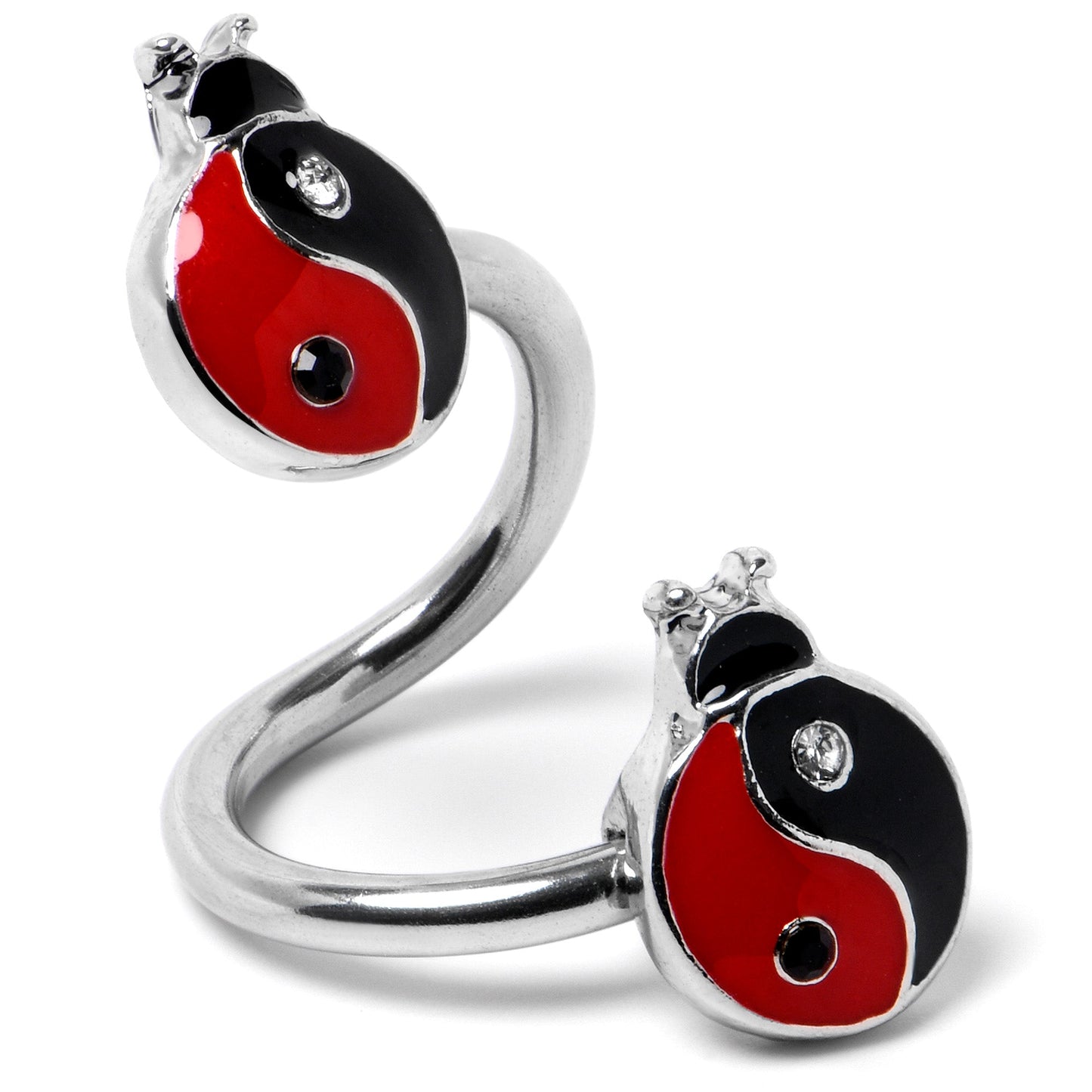 Clear Gem Ladybug Yin Yang Spiral Twister Belly Ring