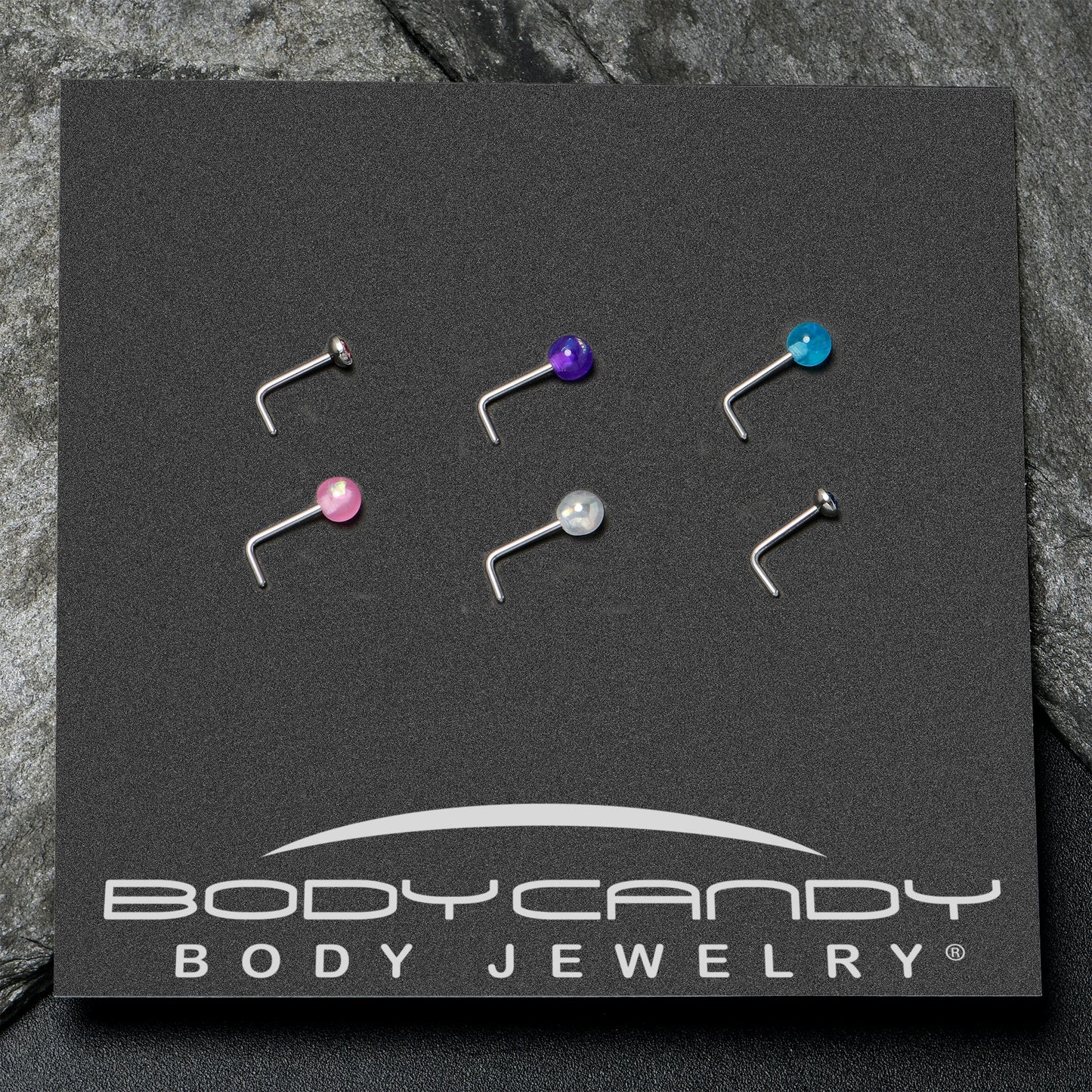 20G 1/4 Pink Gem Purple Pink Faux Opal Pack L Shape Nose Ring Set of 6