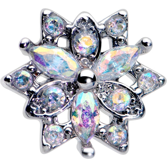 20G 7mm Aurora CZ Gem Snowflake Style L Shape Nose Ring