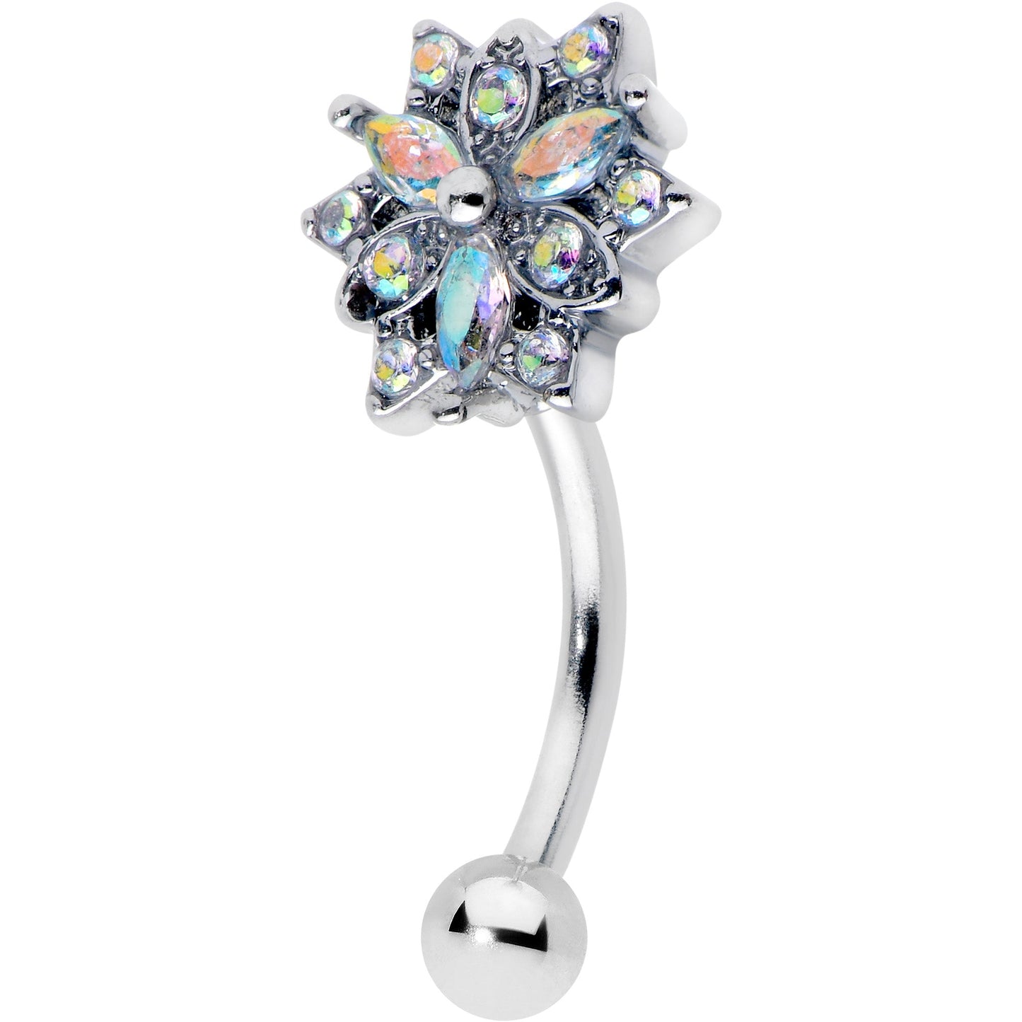 16G 5/16 Aurora CZ Gem Snowflake Style Curved Eyebrow Ring