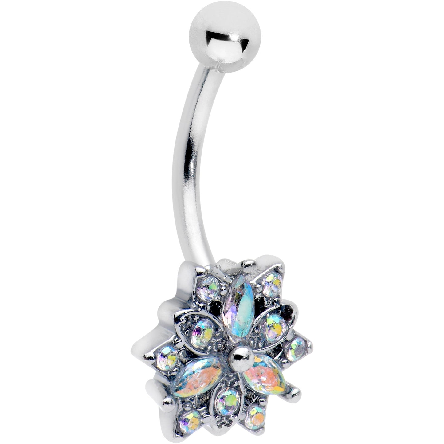 16G 5/16 Aurora CZ Gem Snowflake Style Curved Eyebrow Ring