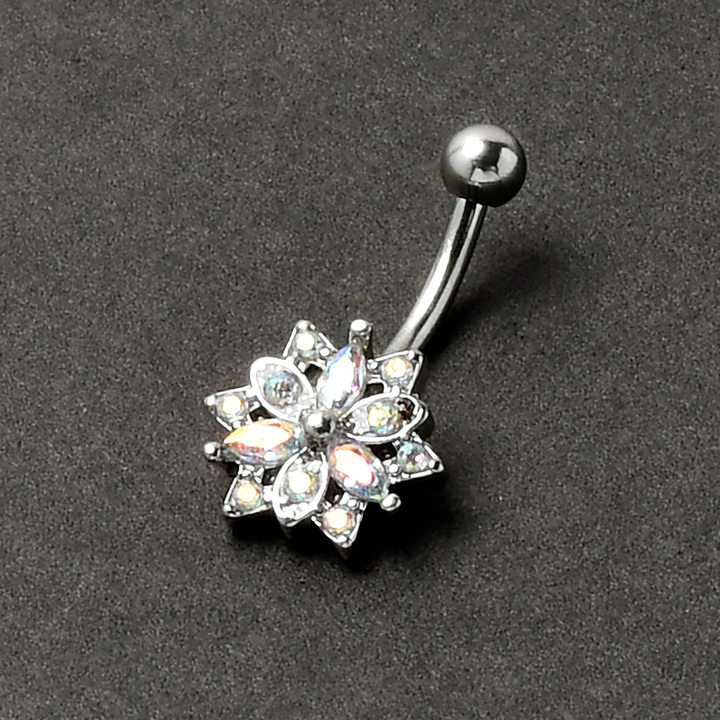 16G 5/16 Aurora CZ Gem Snowflake Style Curved Eyebrow Ring