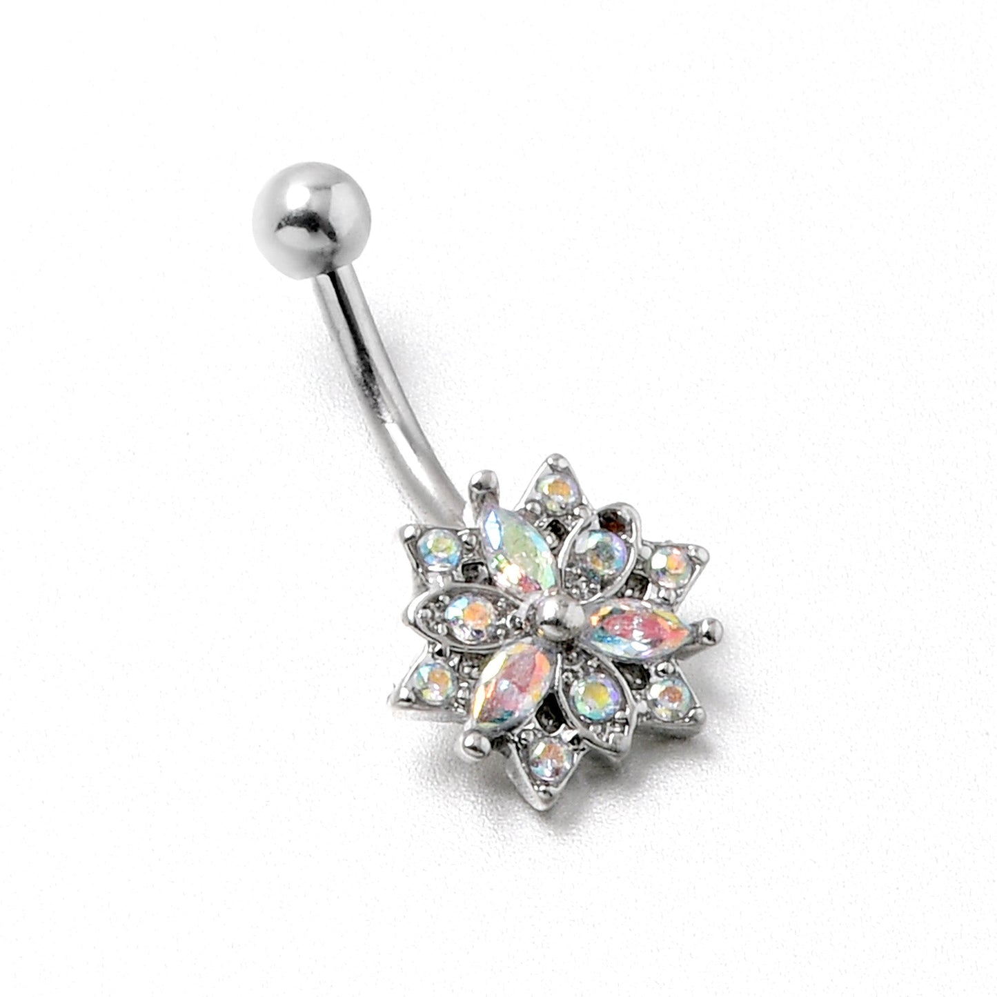 16G 5/16 Aurora CZ Gem Snowflake Style Curved Eyebrow Ring