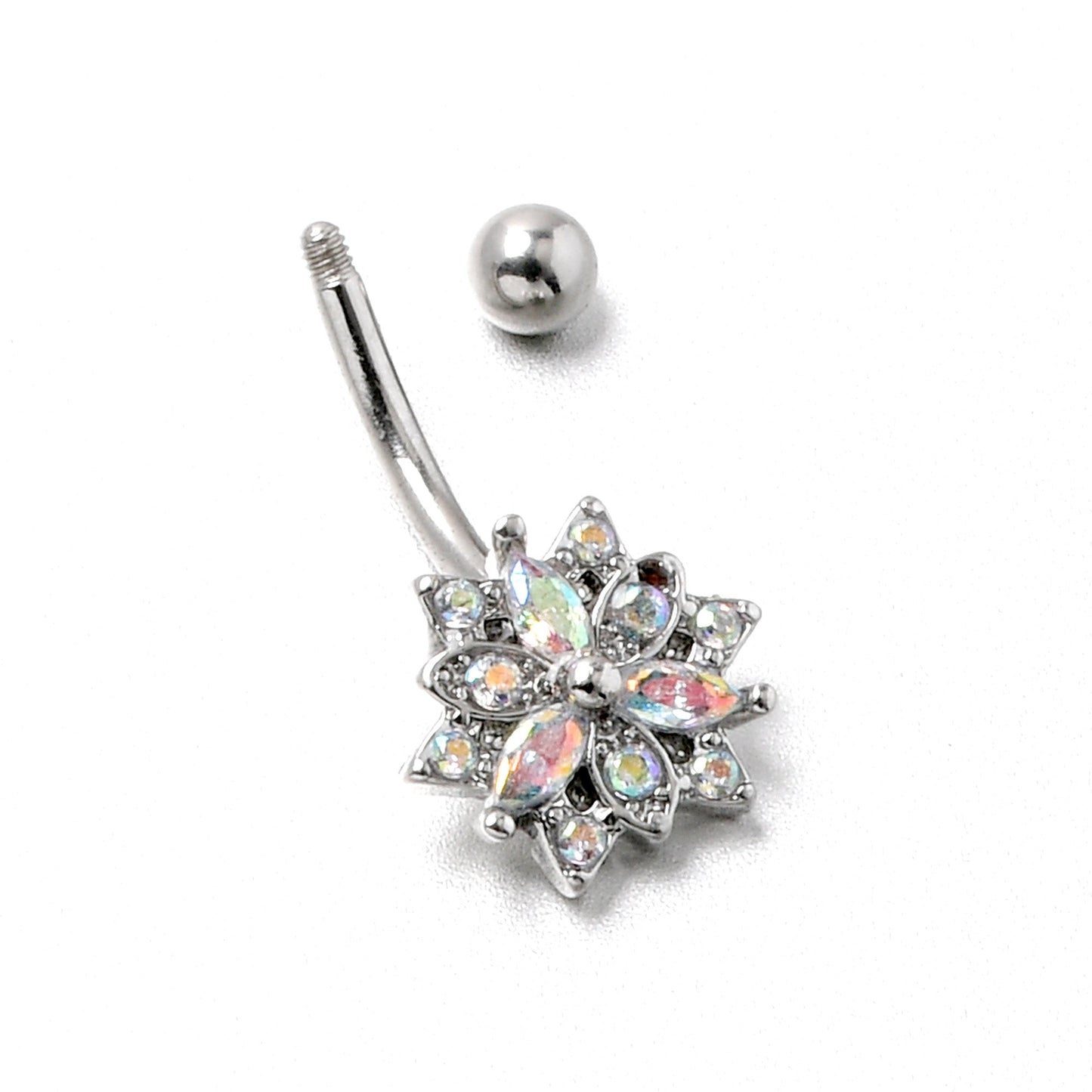 16G 5/16 Aurora CZ Gem Snowflake Style Curved Eyebrow Ring