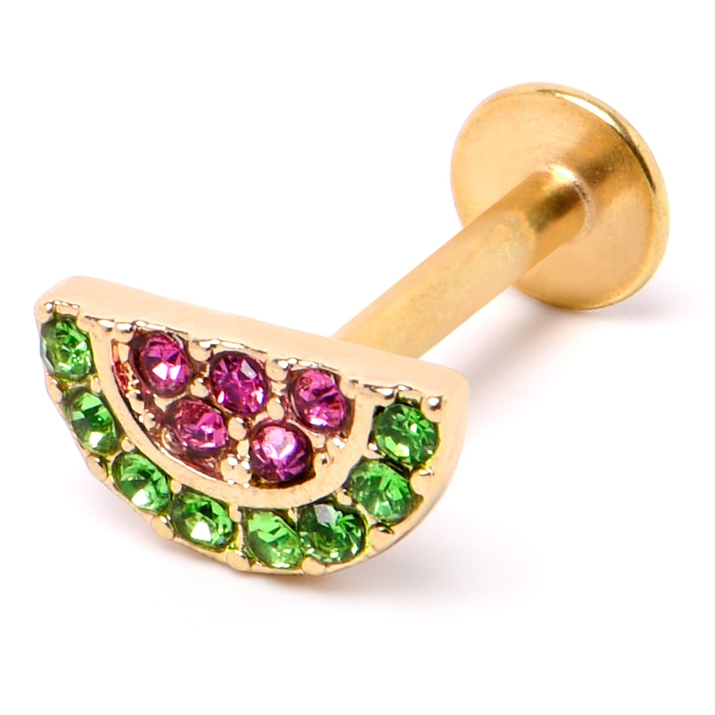 16G 5/16 Pink Green Gem Gold Tone Watermelon Labret Monroe Tragus