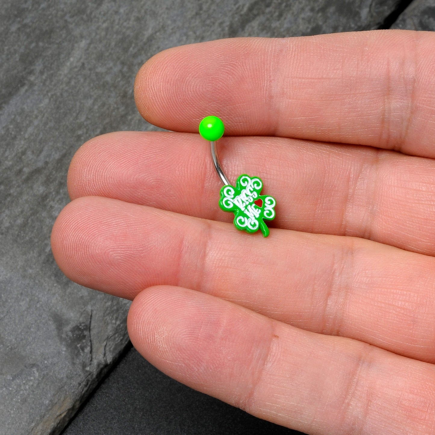 UV Glow Kiss Me Shamrock St Patricks Day Belly Ring