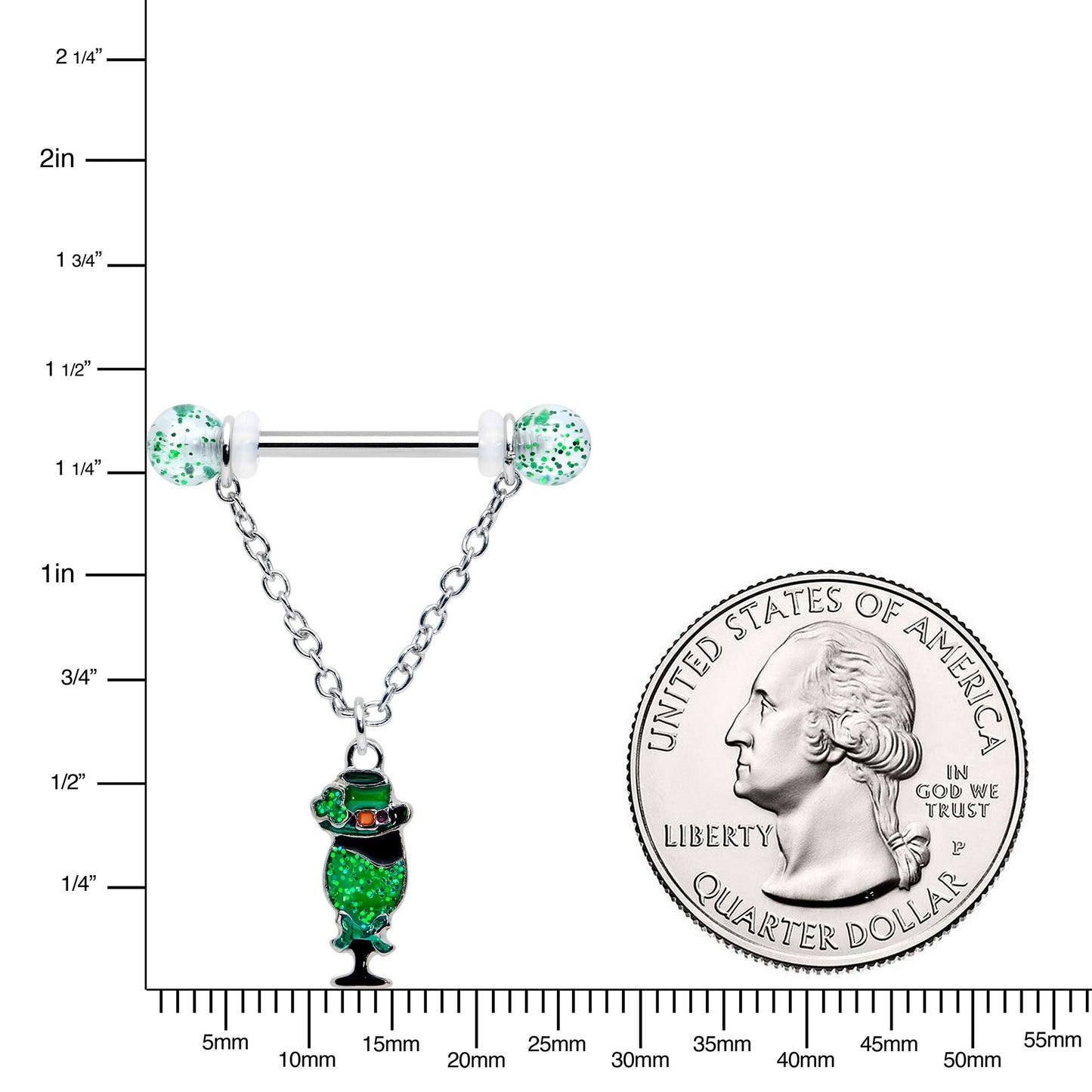 14G 9/16 Fancy Leprechaun St Patricks Chain Dangle Nipple Ring Set