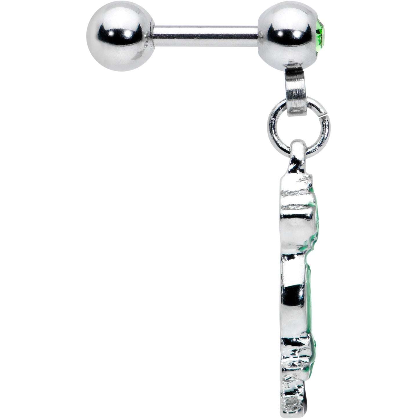 16G 1/4 Green Gem Fancy Leprechaun Dangle Cartilage Tragus Earring