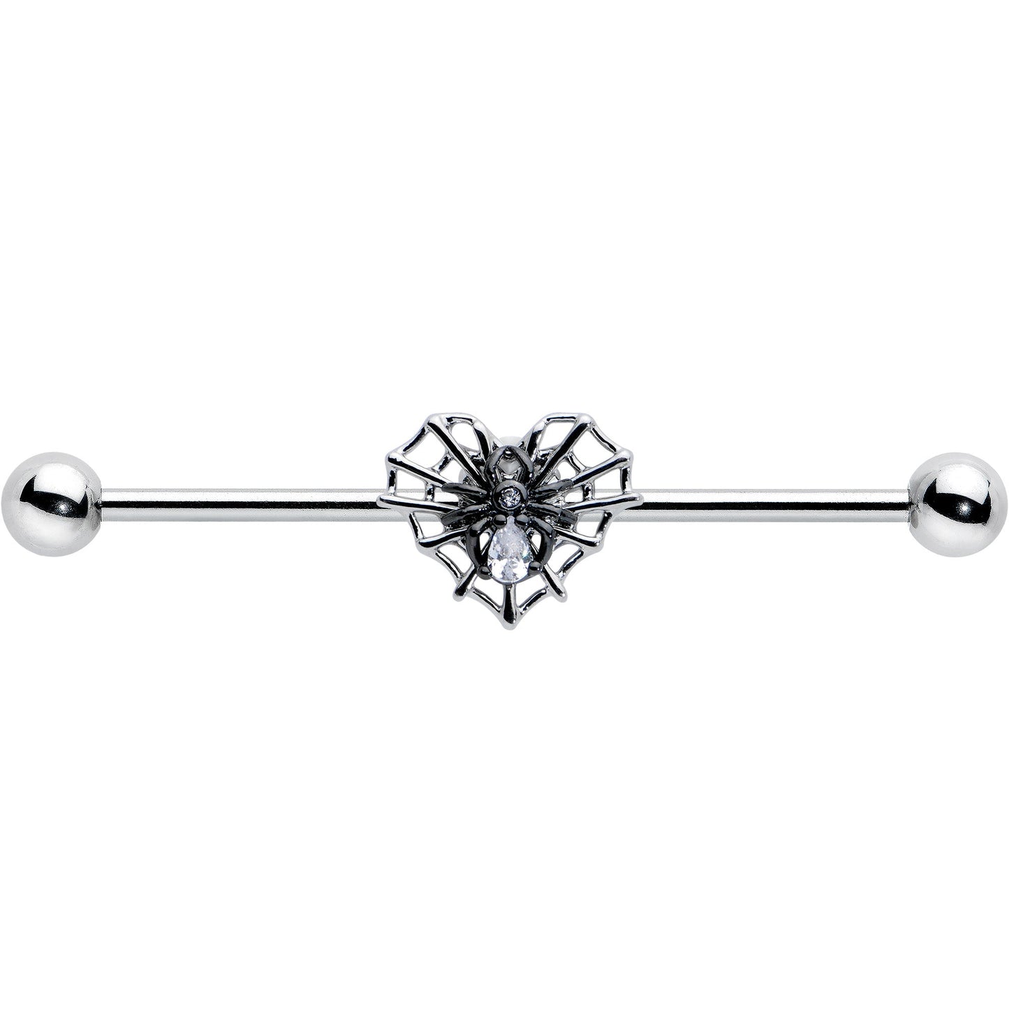 14G Clear CZ Gem Heart of Spider Industrial Barbell 38mm