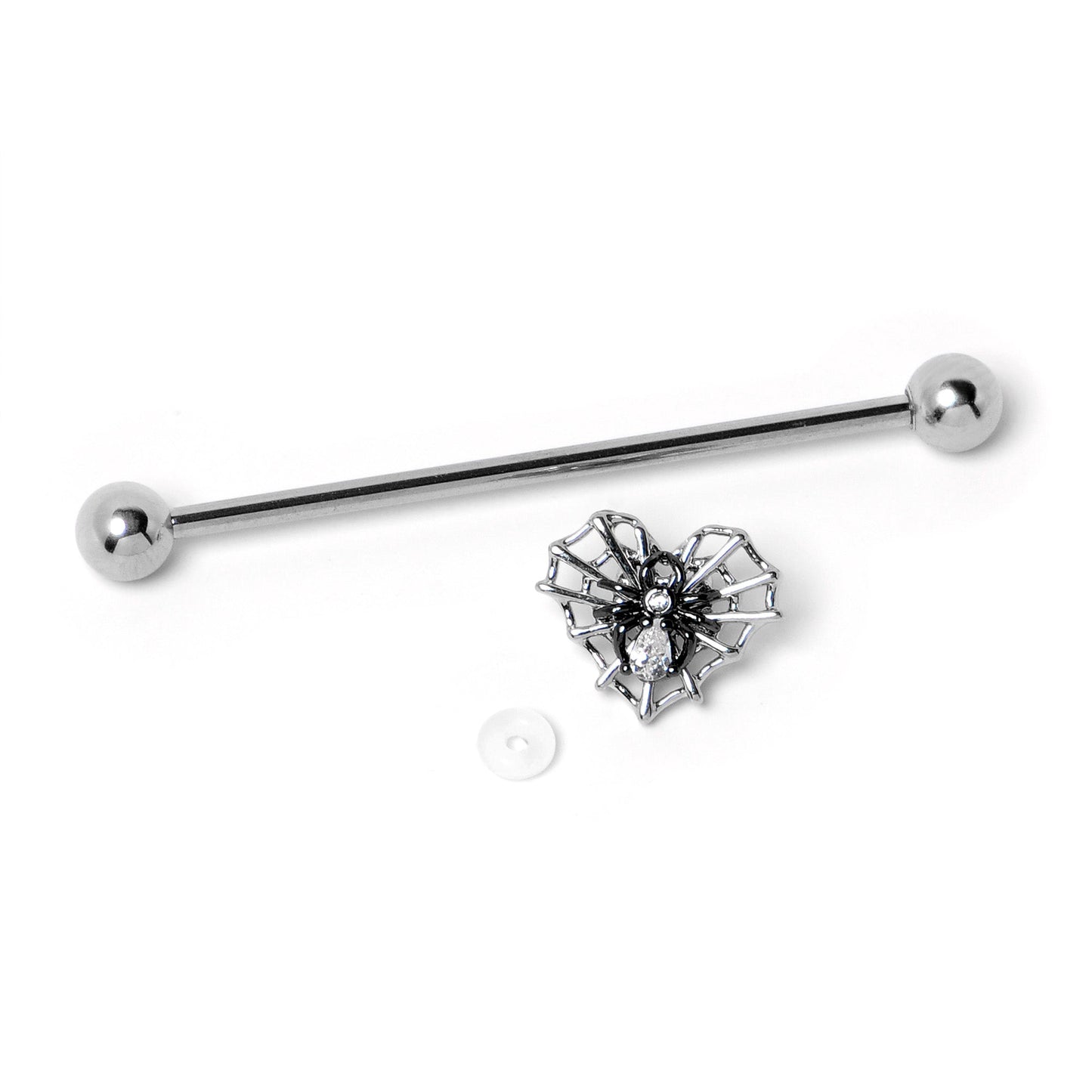 14G Clear CZ Gem Heart of Spider Industrial Barbell 38mm