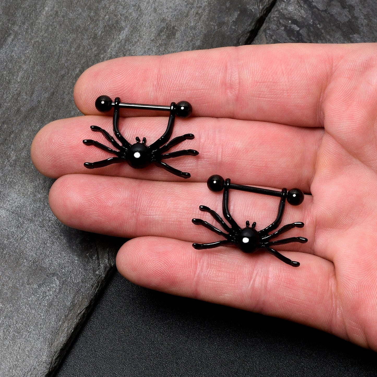 14G 9/16 Black Leggy Spiders Nipple Shield Set