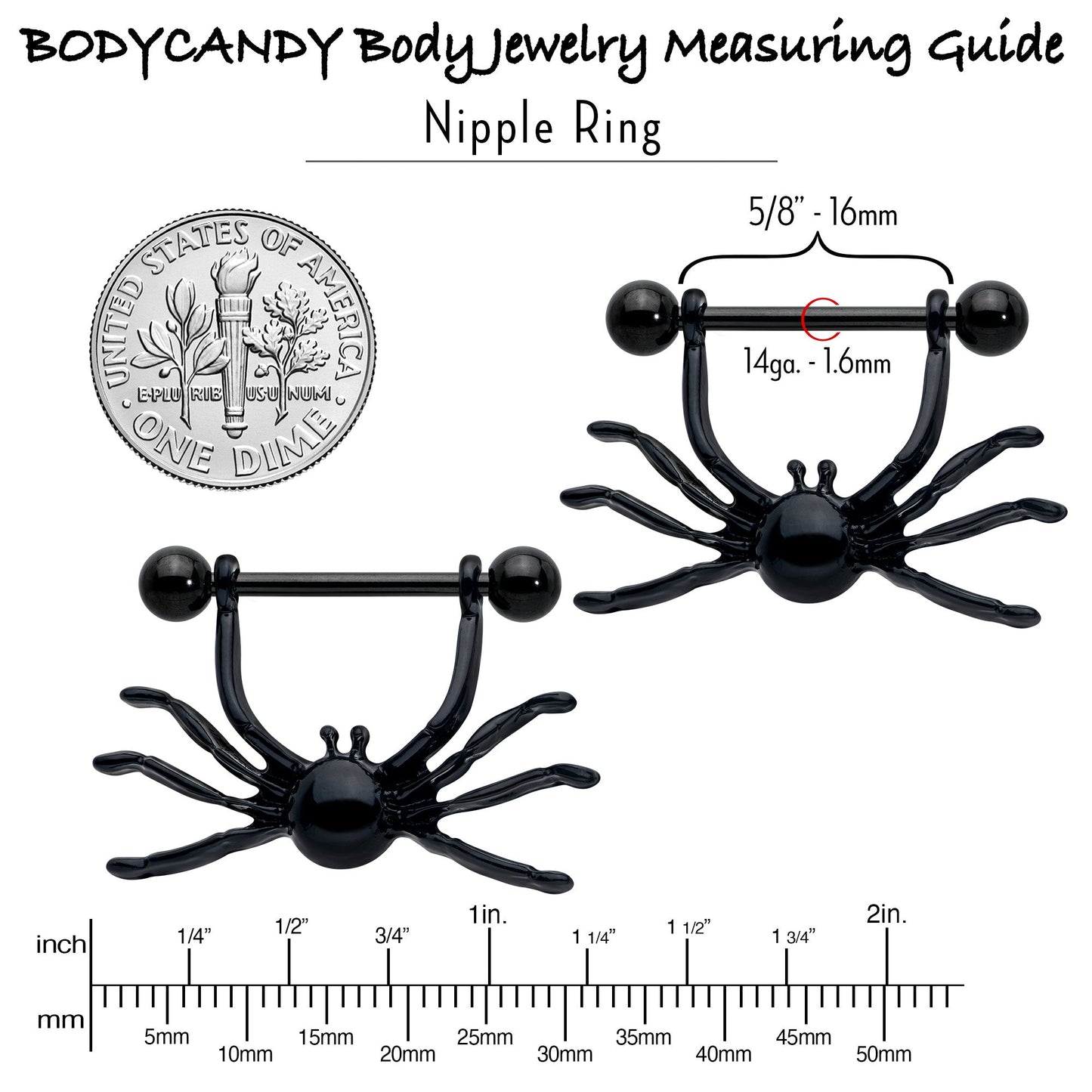 14G 9/16 Black Leggy Spiders Nipple Shield Set