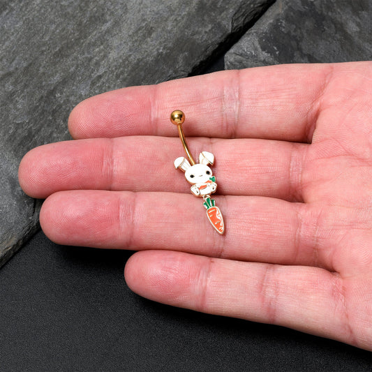 Gold Tone Cutie Easter Bunny Carrot Dangle Belly Ring