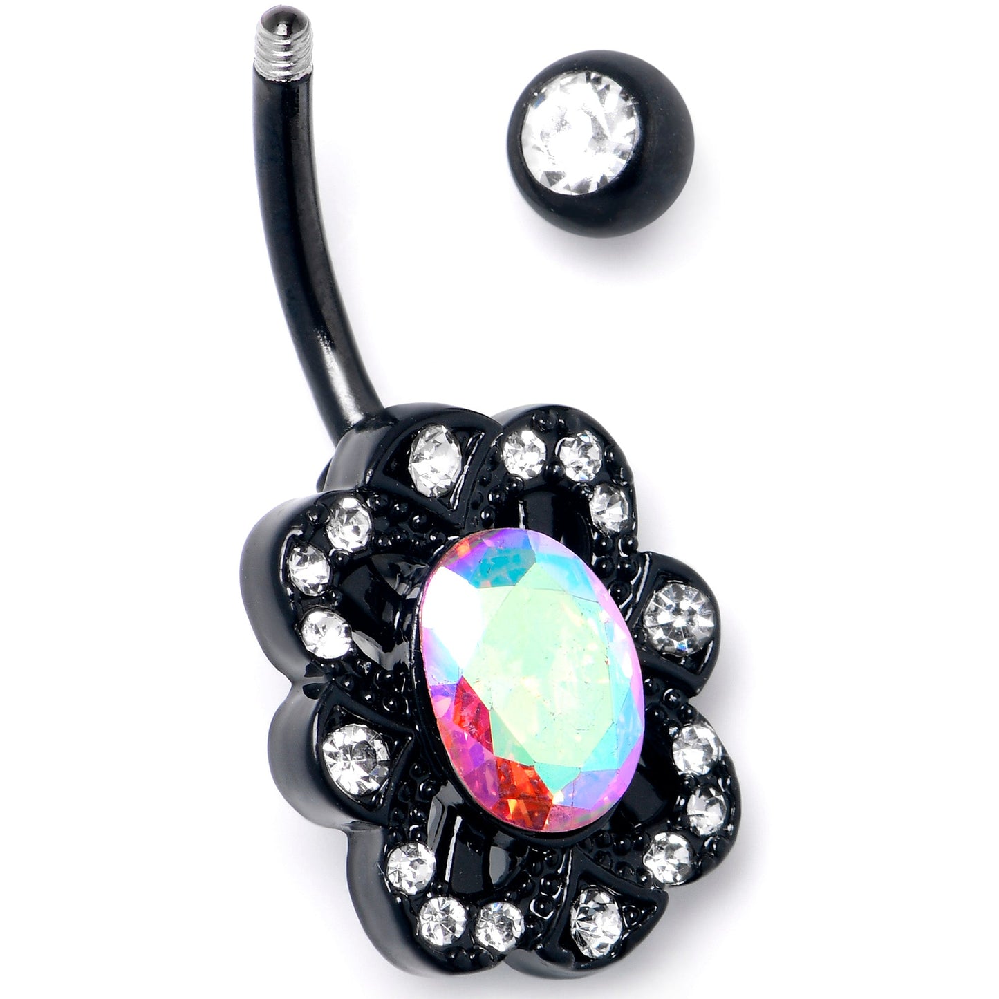 Aurora Gem Black Filigree Fantasy Belly Ring