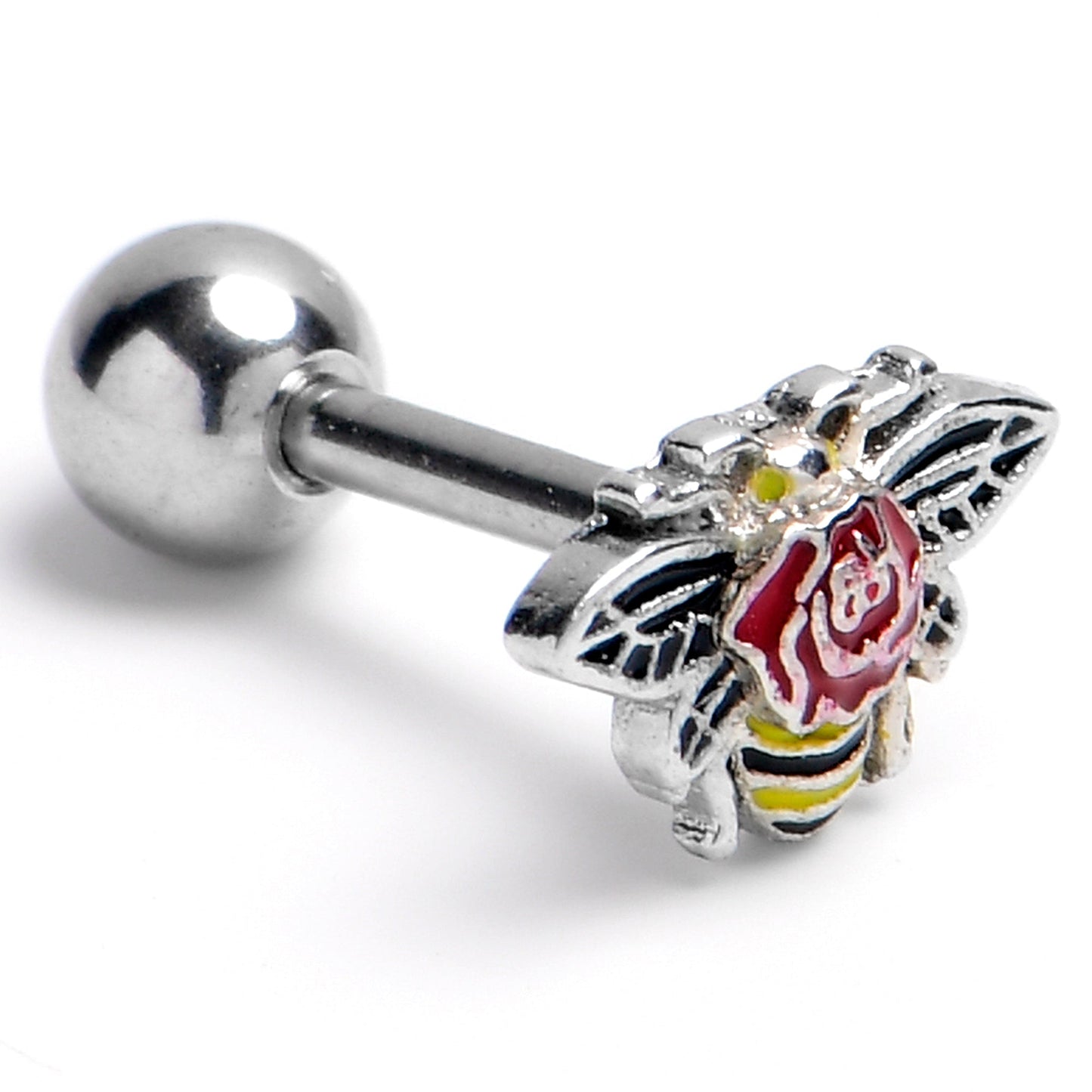 16G Buzzing Bee Rose Flower Cartilage Earring