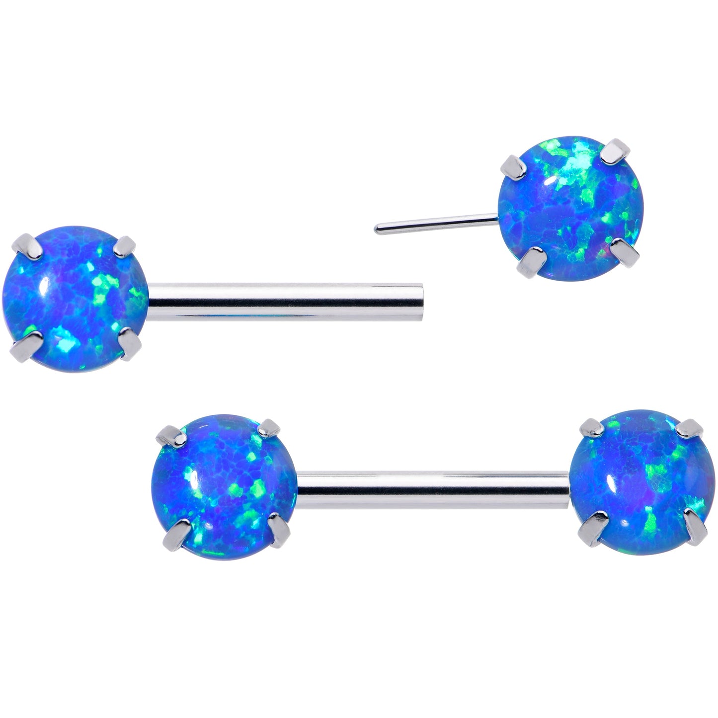 14G 1/2 Blue Synthetic Opal Threadless Barbell Nipple Ring Set