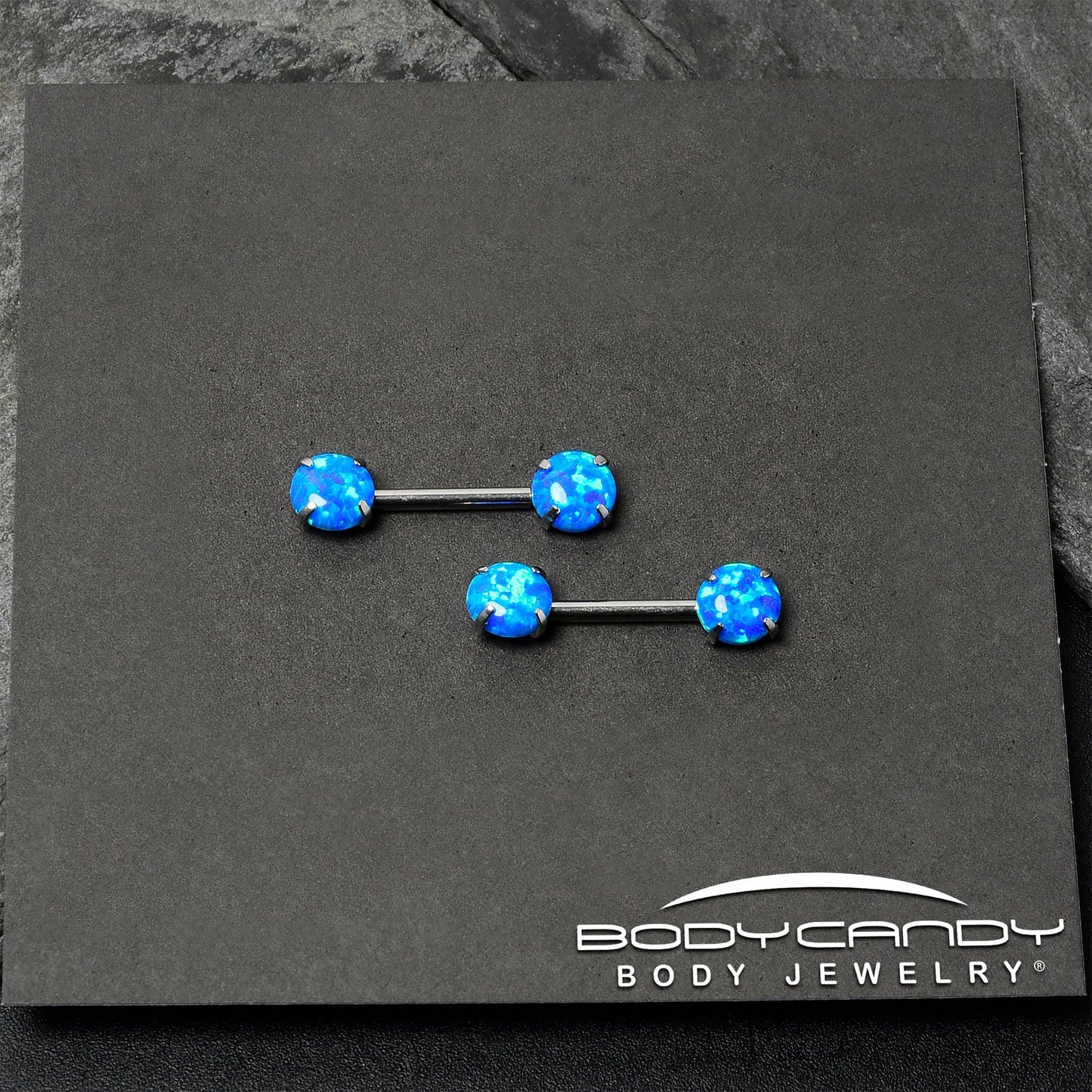 14G 1/2 Blue Synthetic Opal Threadless Barbell Nipple Ring Set