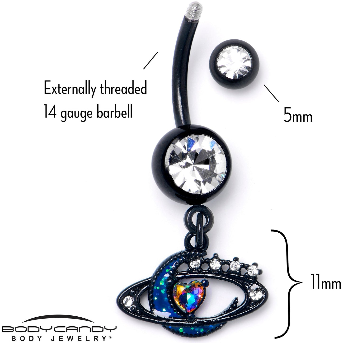 Aurora Clear Gem Black Saturn Space Moon Dangle Belly Ring