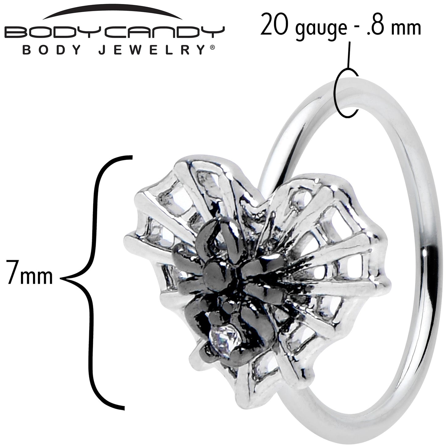20G 5/16 Clear CZ Gem Heart of Spider Nose Hoop