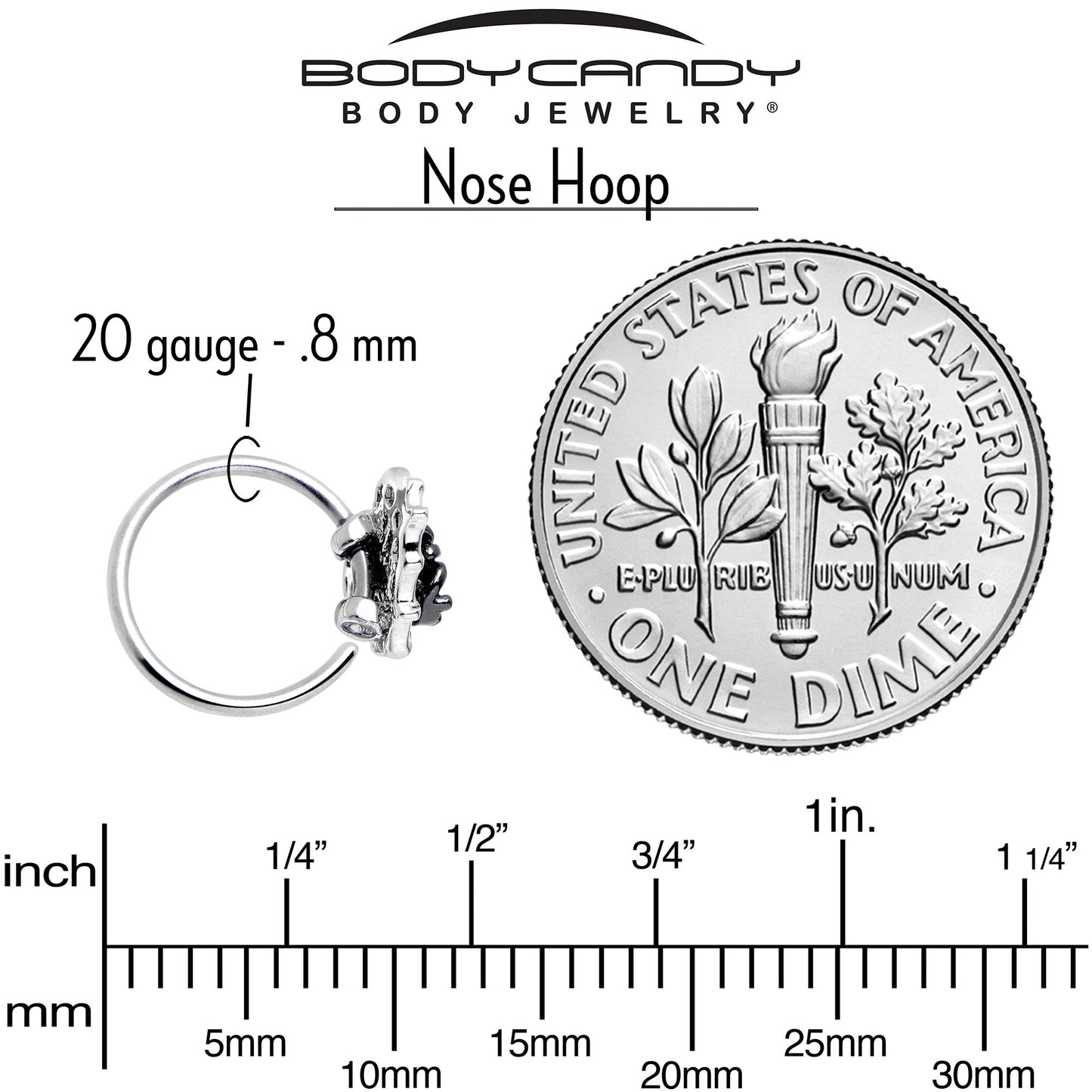 20G 5/16 Clear CZ Gem Heart of Spider Nose Hoop