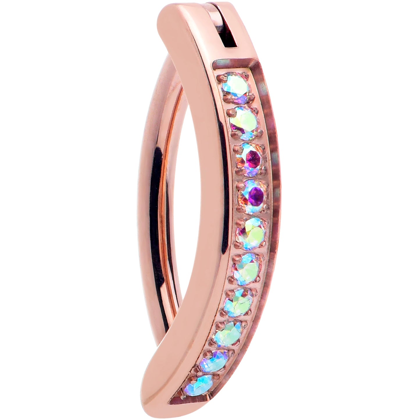 14G 3/8  Rose Implant Grade Titanium CZ Paved Hinged Hoop Belly Ring