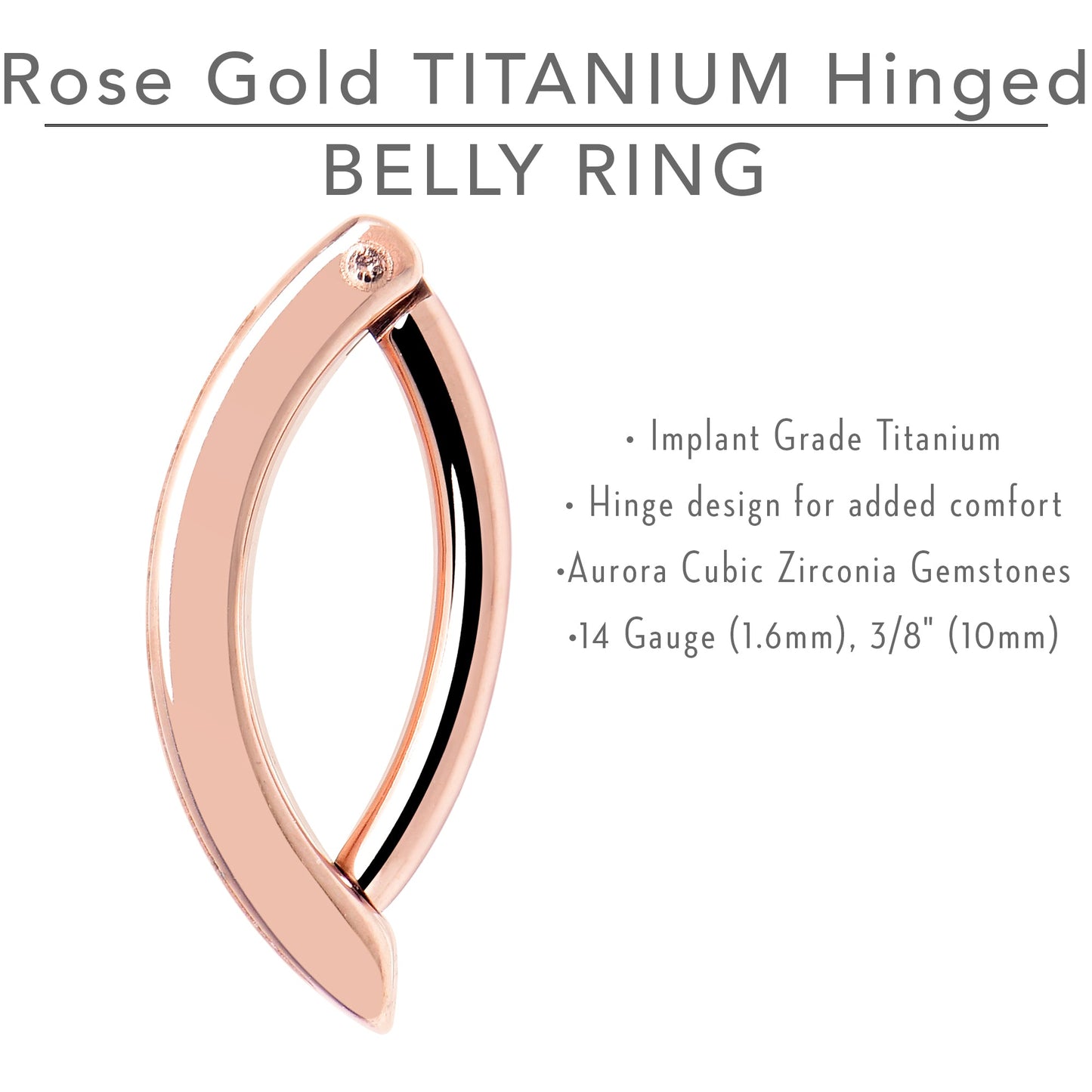 14G 3/8  Rose Implant Grade Titanium CZ Paved Hinged Hoop Belly Ring