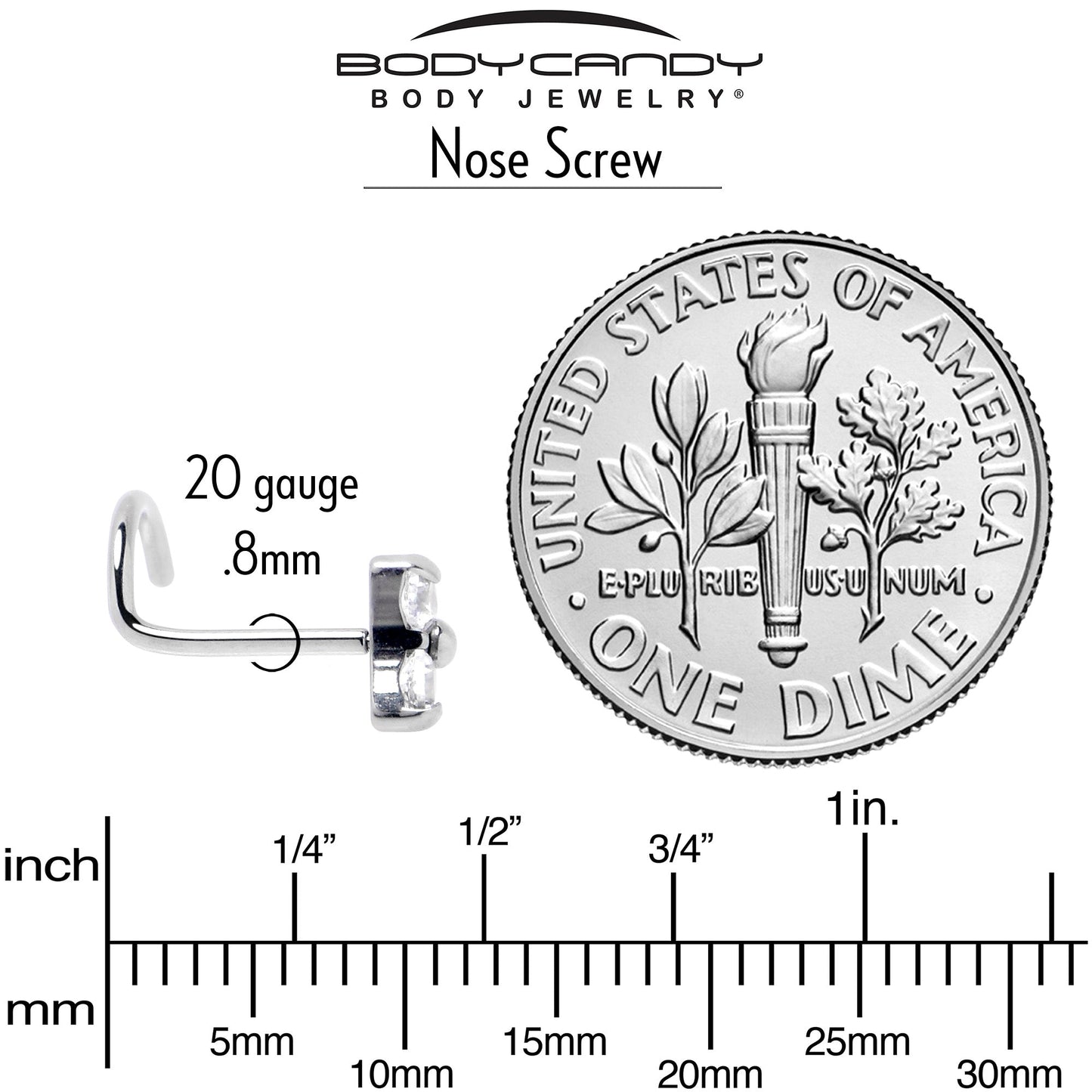 20G 1/4 ASTM Clear CZ Gem F-136 Titanium Threadless Left Nose Screw