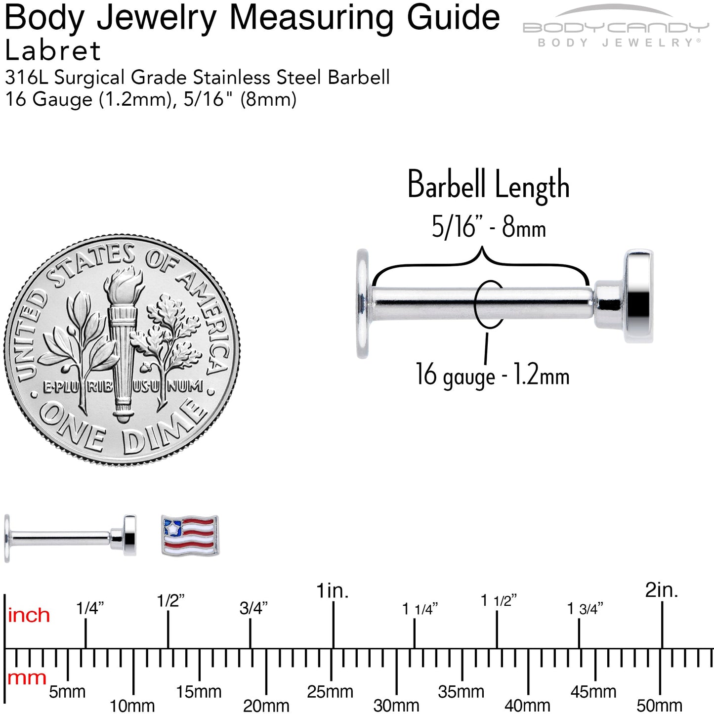 16G 5/16 Patriotic Flag Labret Monroe Tragus