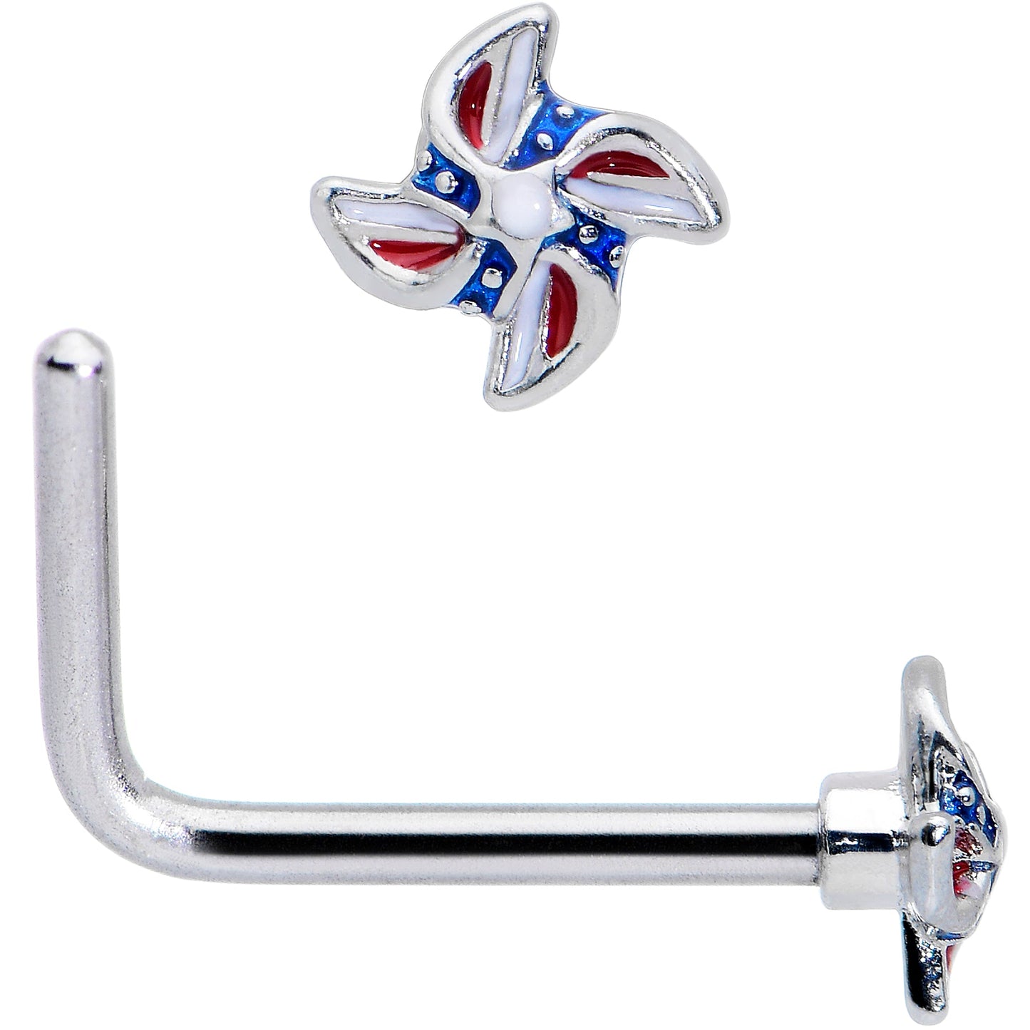 20G 7mm Patriotic Pinwheel L Shape Nose Ring