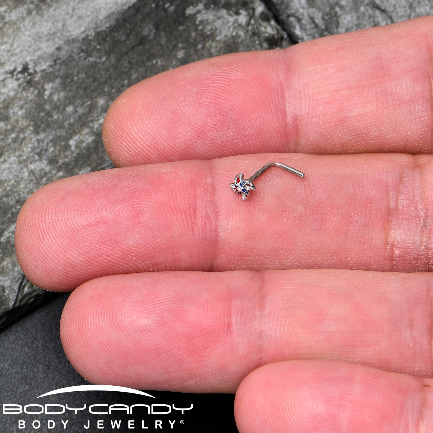 20G 7mm Patriotic Pinwheel L Shape Nose Ring