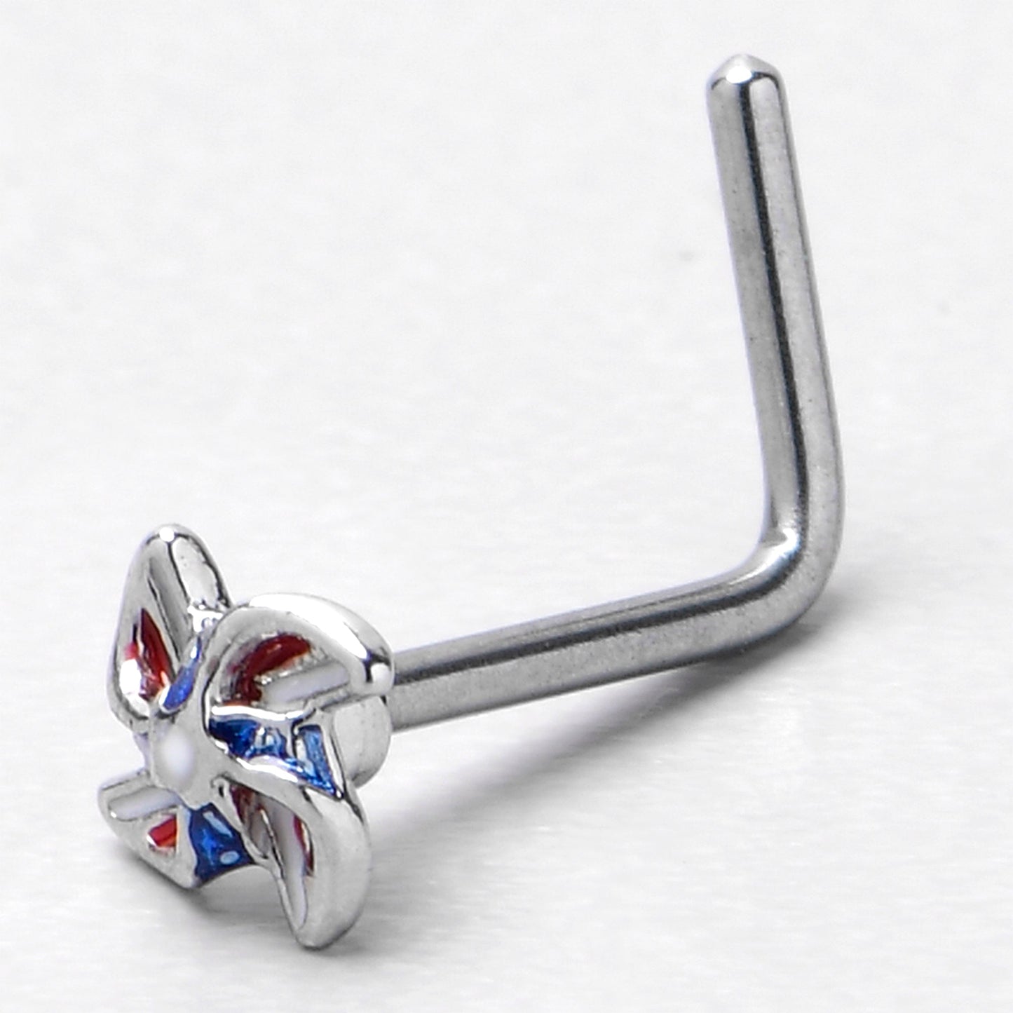 20G 7mm Patriotic Pinwheel L Shape Nose Ring