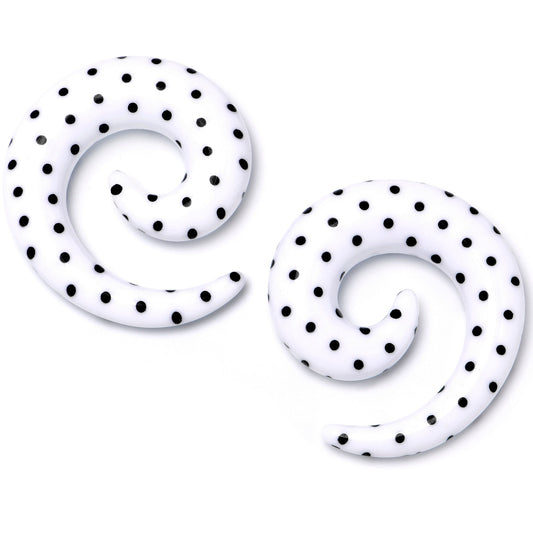 0G White Acrylic Polka Dots Black Spiral Taper Set