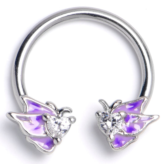 16G 3/8 Clear CZ Gem Butterflies Purple Horseshoe Circular Barbell