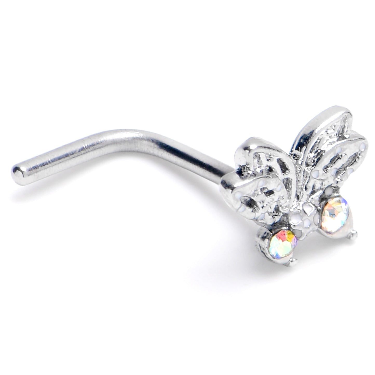 20G 7mm Aurora Gem Ultra Drama Butterfly L Shape Nose Ring