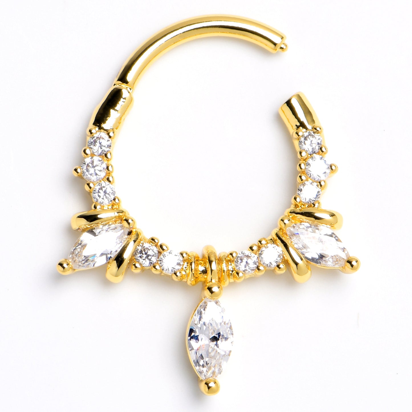 16G 3/8 Clear CZ Gem Gold Tone Epic Glam Hinged Segment Ring