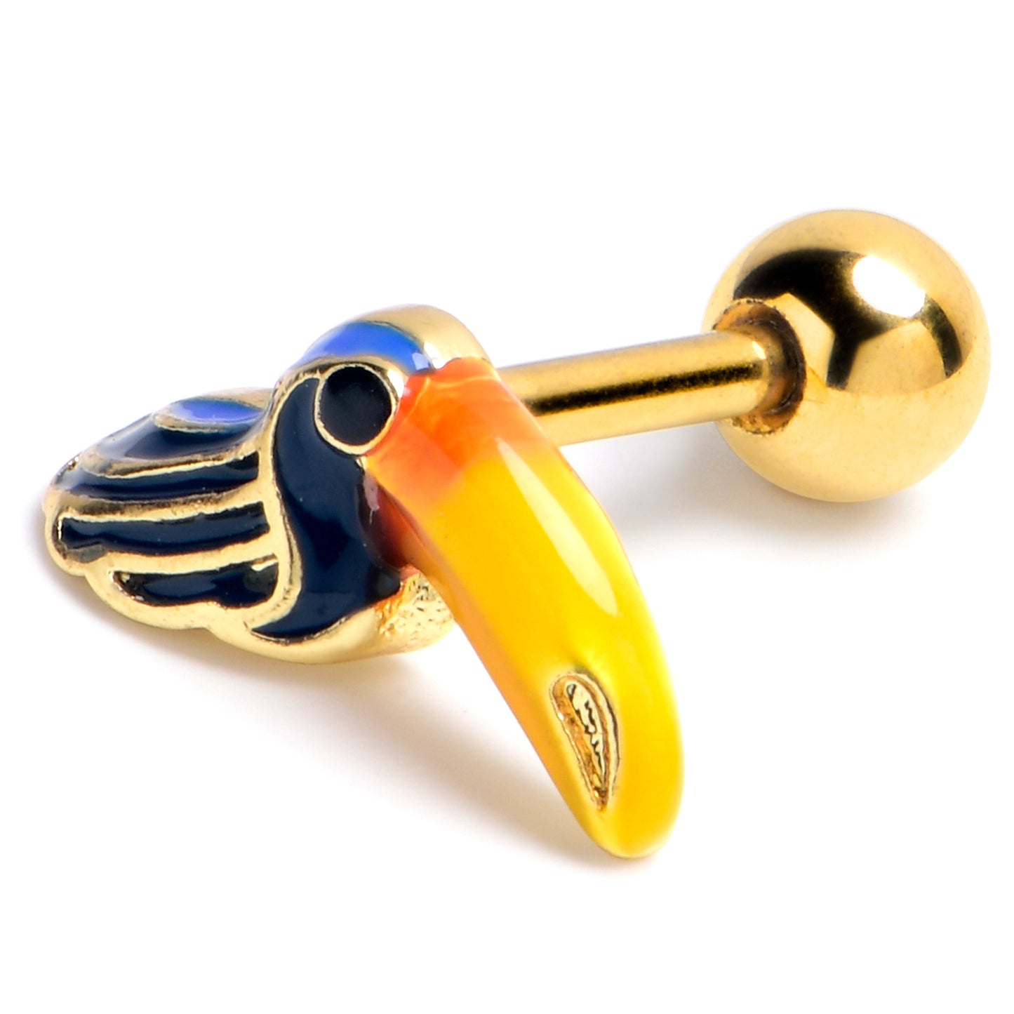 16G 1/4 Gold Tone Tropical Toucan Cartilage Tragus Earring