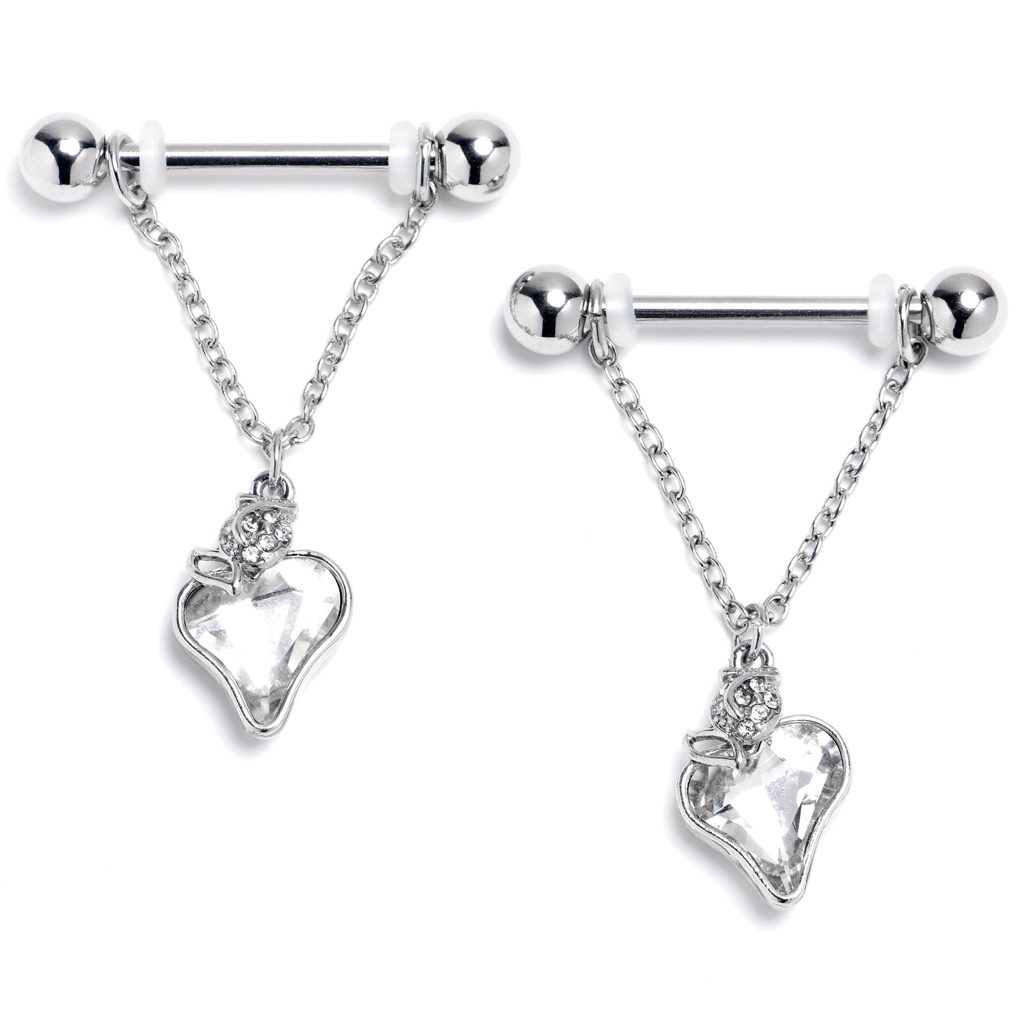 14G 9/16 Clear Gem Strawberry Love Chain Dangle Nipple Ring Set