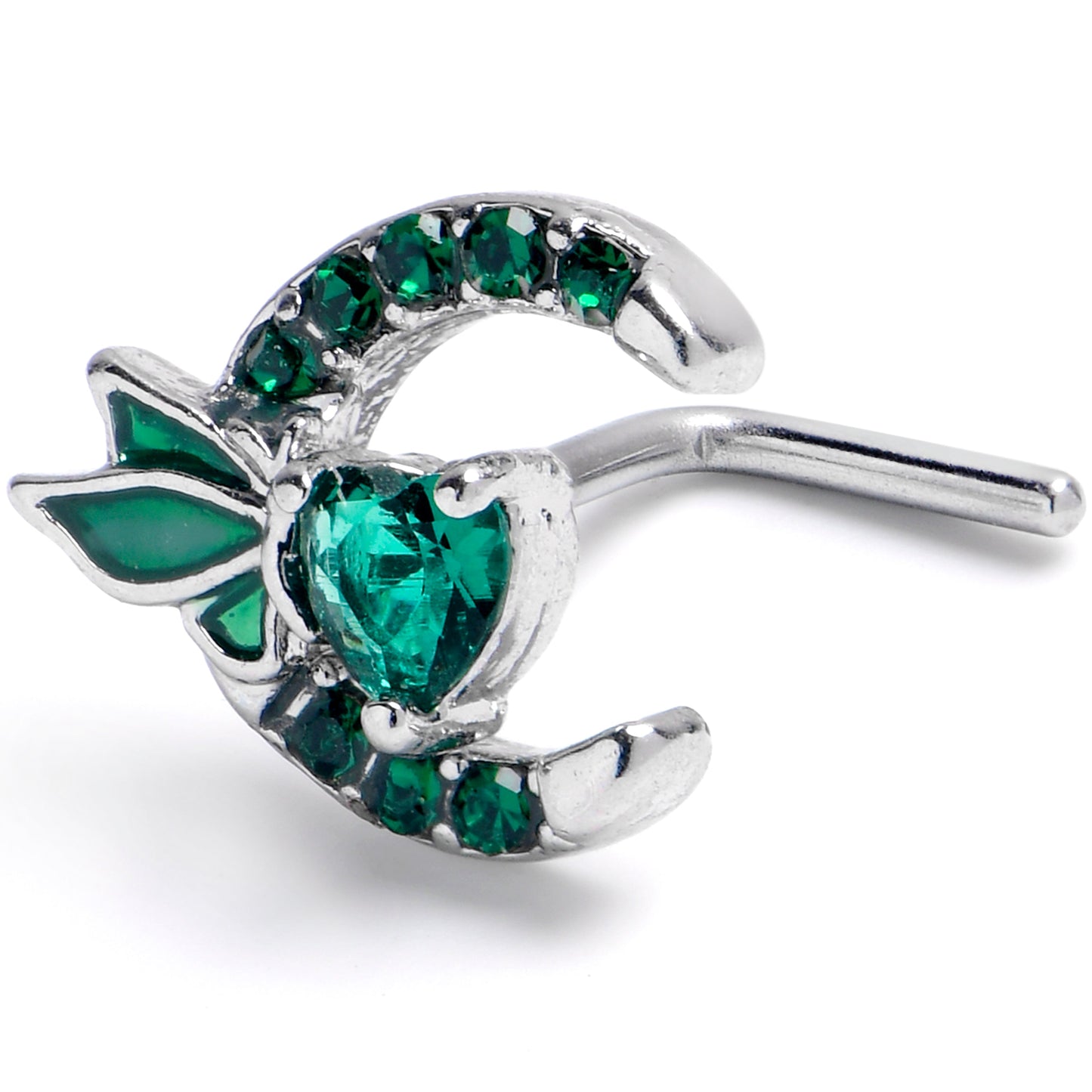 20G 7mm Green CZ Gem Butterfly Heart Moon L Shape Nose Ring